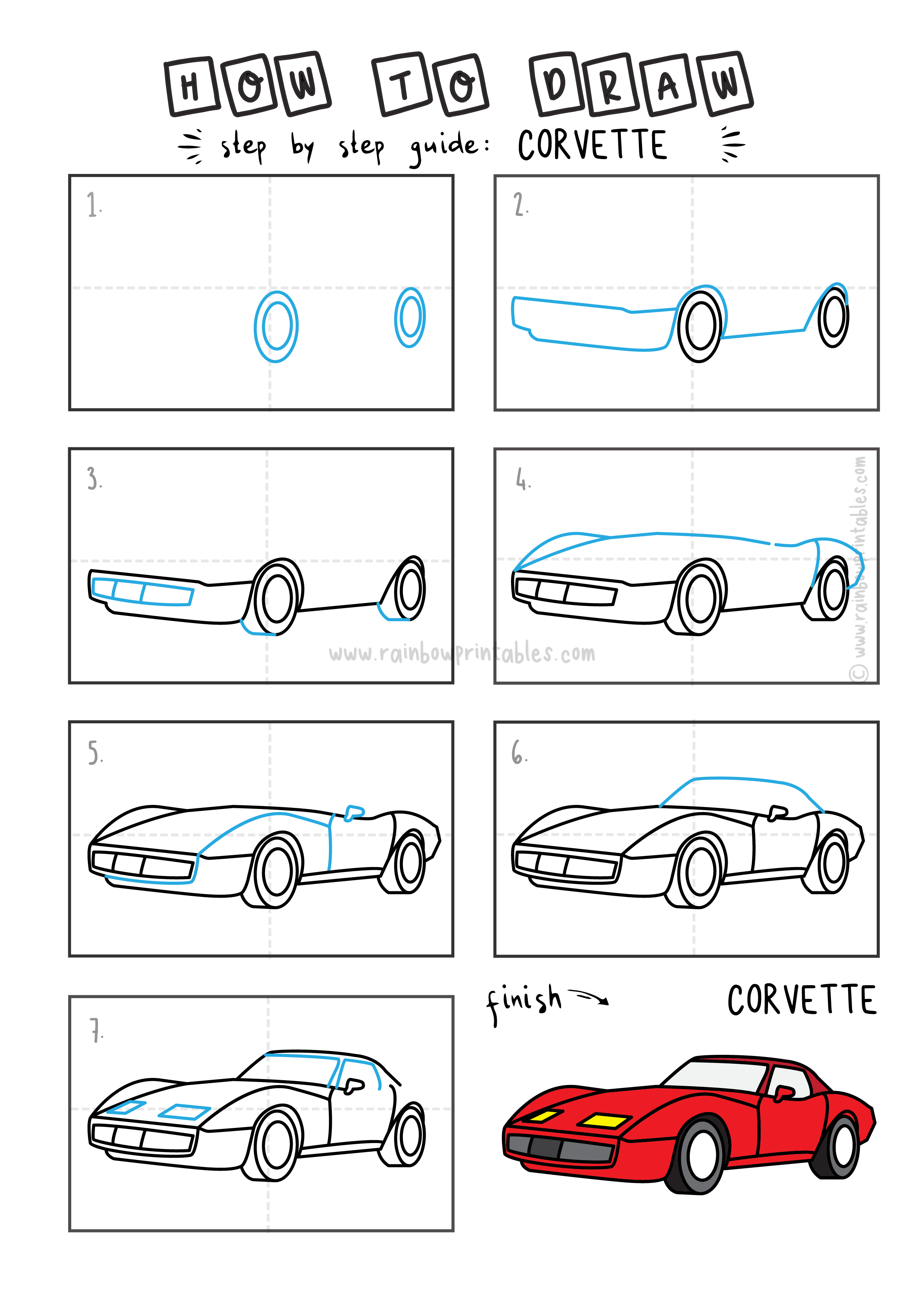 How To Draw A Corvette Car Step 4 Guided Drawing Cars Coloring Pages