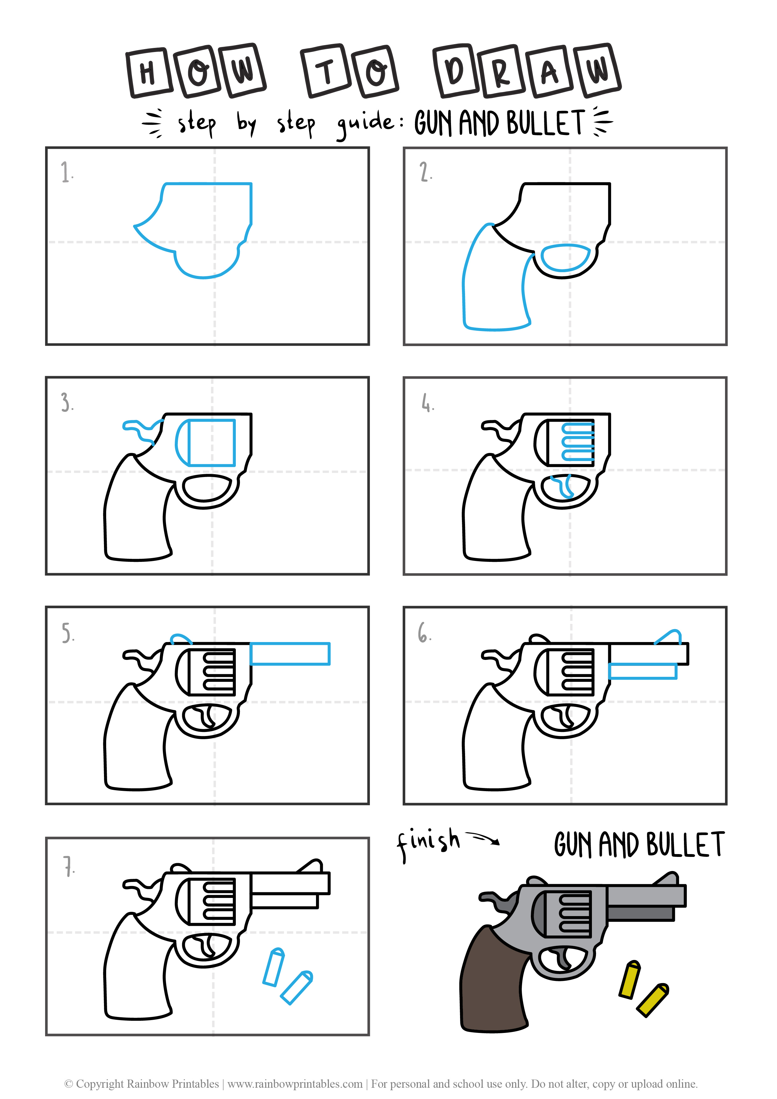 How To Draw Bullets & Gun Rainbow Printables