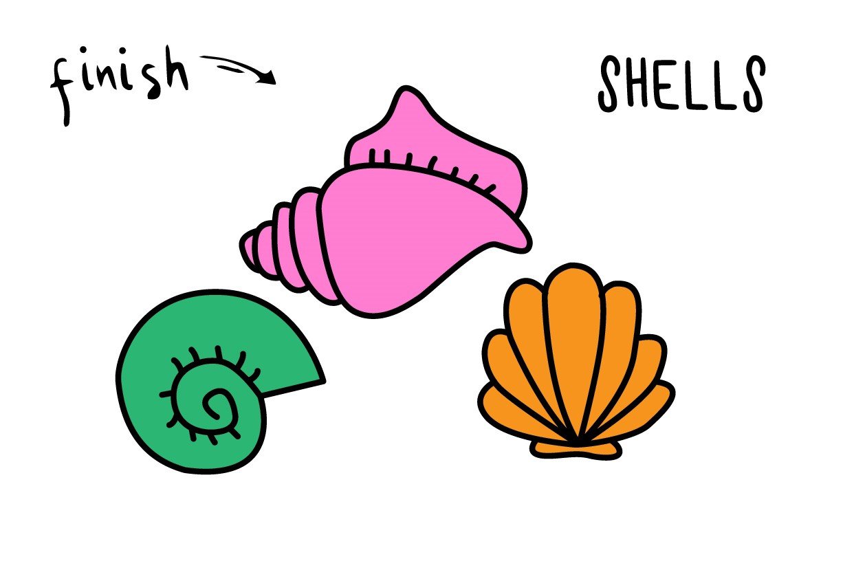 How To Draw Colorful Seashells - Easy Simple Cartoon Guide for Kids ...