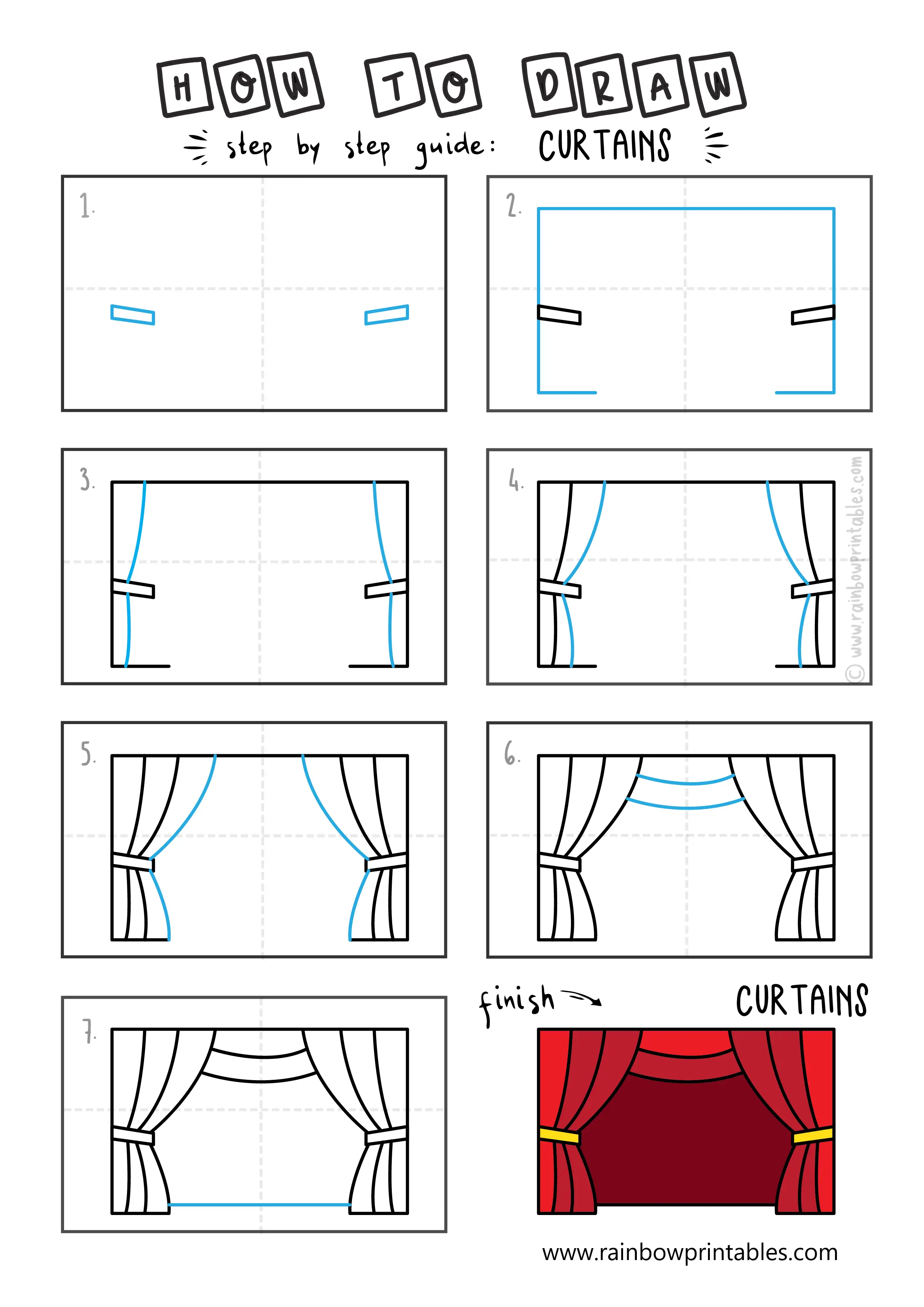 HOW TO DRAW RED STAGE CURTAINS ILLUSTRATION STEP BY STEP EASY SIMPLE FOR KIDS
