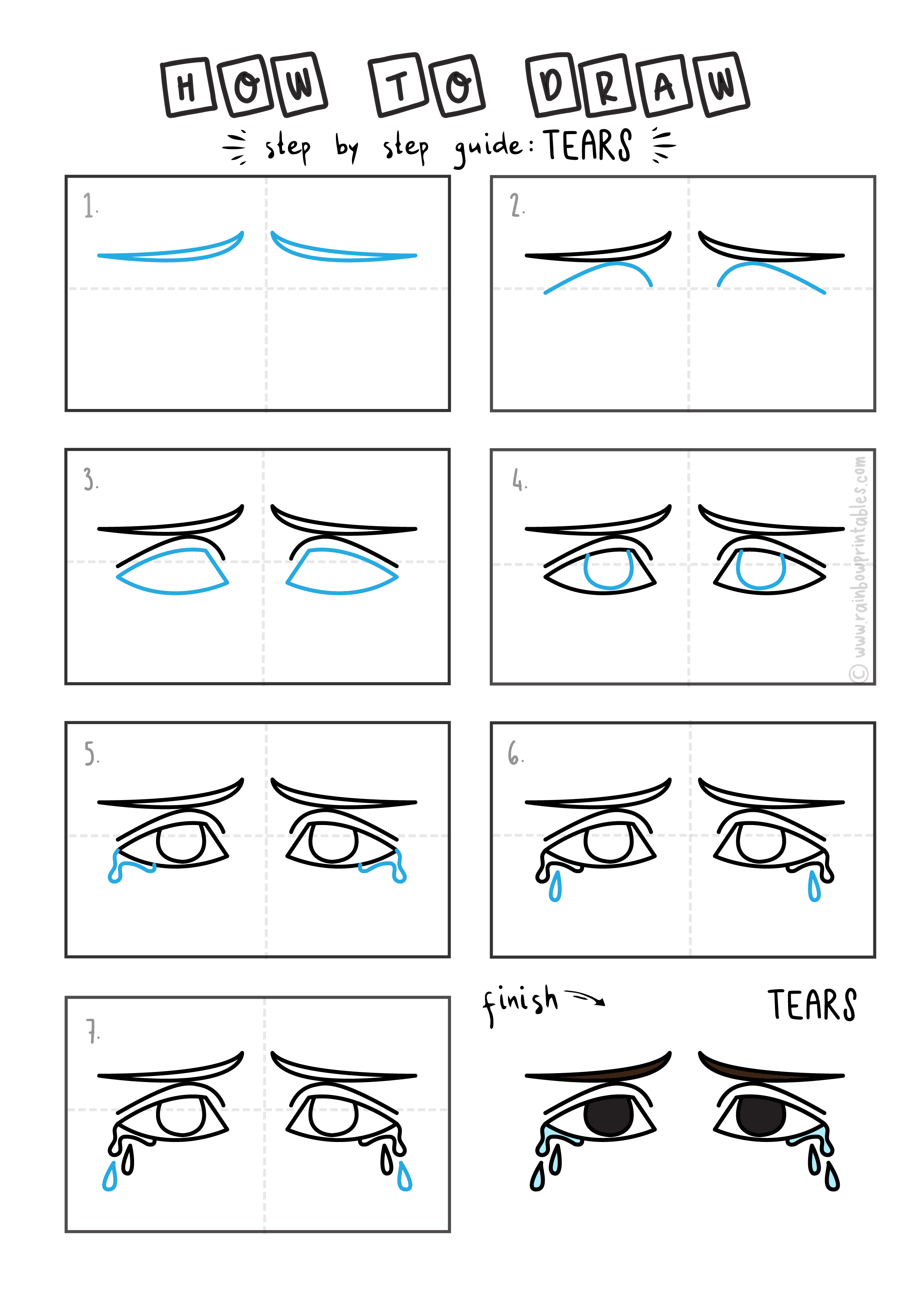 step by step drawing crying eyes