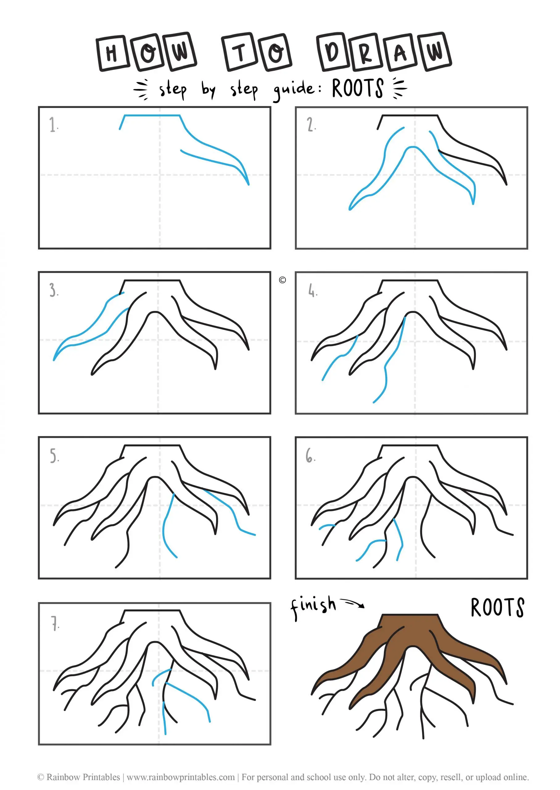 HOW TO DRAW TREE ROOTS PLANT NATURE GUIDE ILLUSTRATION STEP BY STEP EASY SIMPLE FOR KIDS