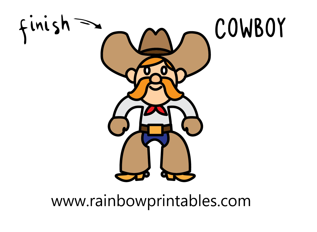 HOW TO DRAW WESTERN COWBOY MAN BOOTS WILD WEST ILLUSTRATION STEP BY STEP EASY SIMPLE FOR KIDS FINAL