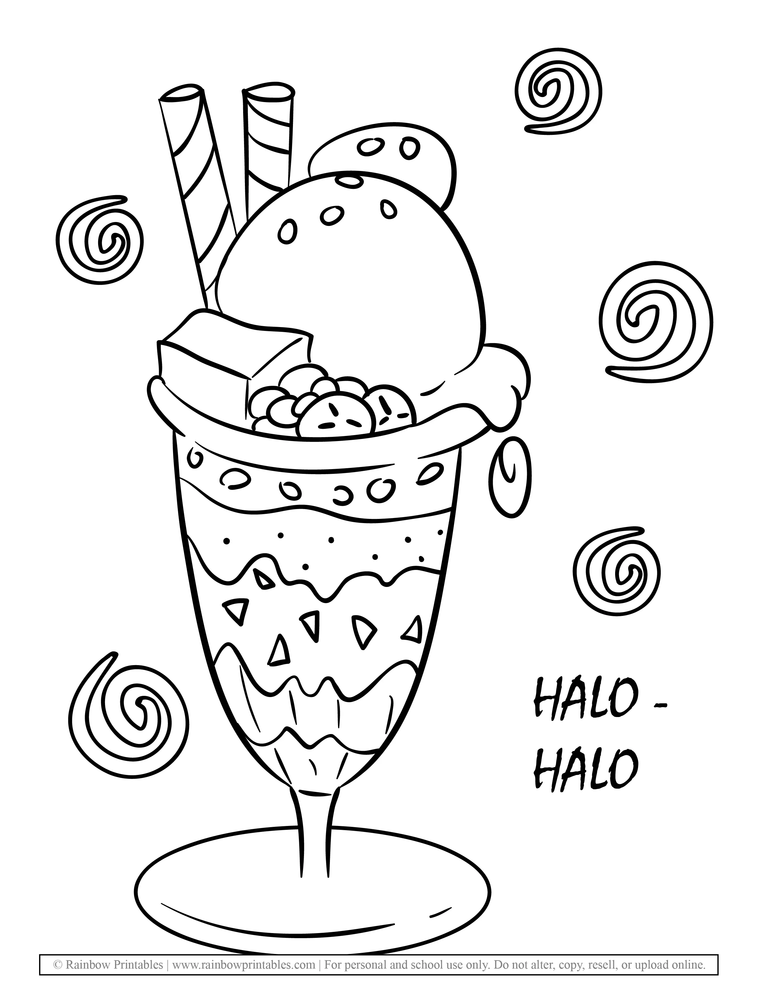 HaLO HALO Phillipines Dessert Mixed Sundae Exotic SUMMER ICE CREAM UBE TREAT Coloring page for kids