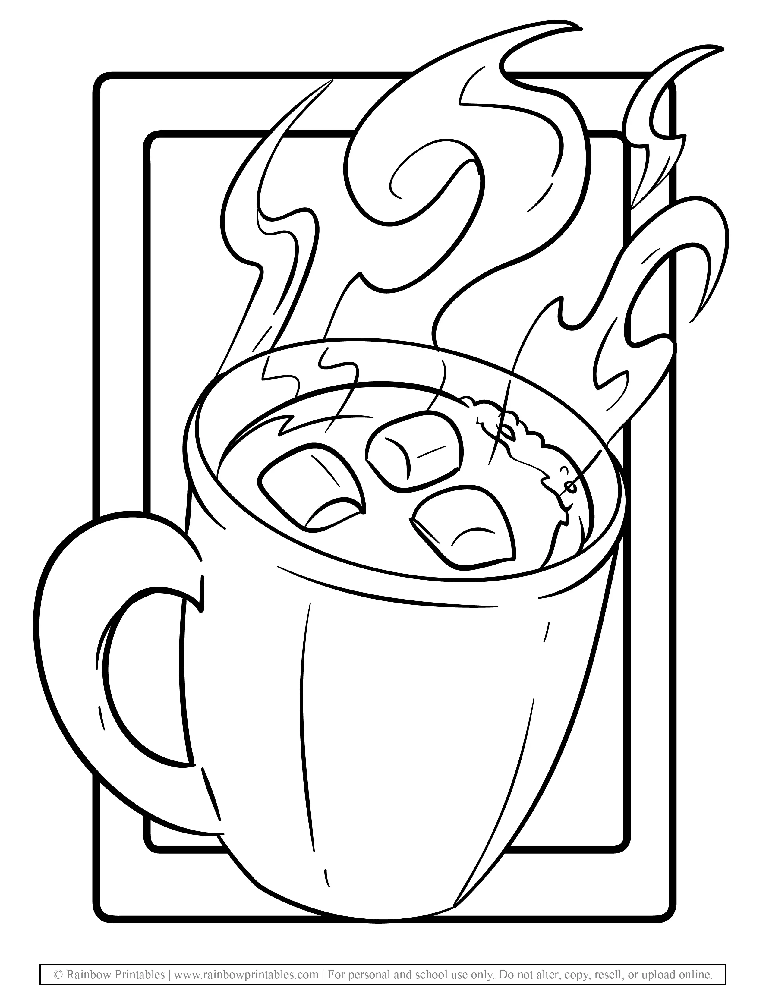 Holiday Hot Chocolate with marshmallows Mug Cup of Joe Steamy Drink Coloring Page for Kids