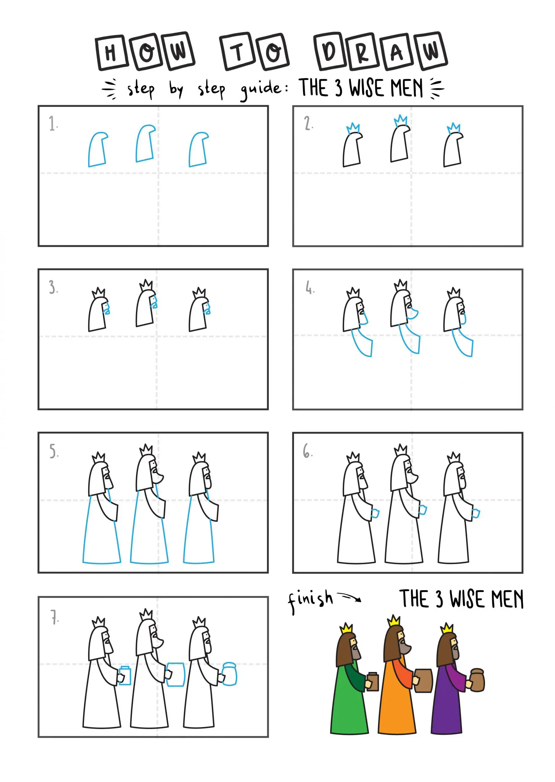 How To Draw 3 WISE MEN CHRISTIAN BIBLE By Step For Kids Easy Illustration Doodle Drawing GUIDE 2