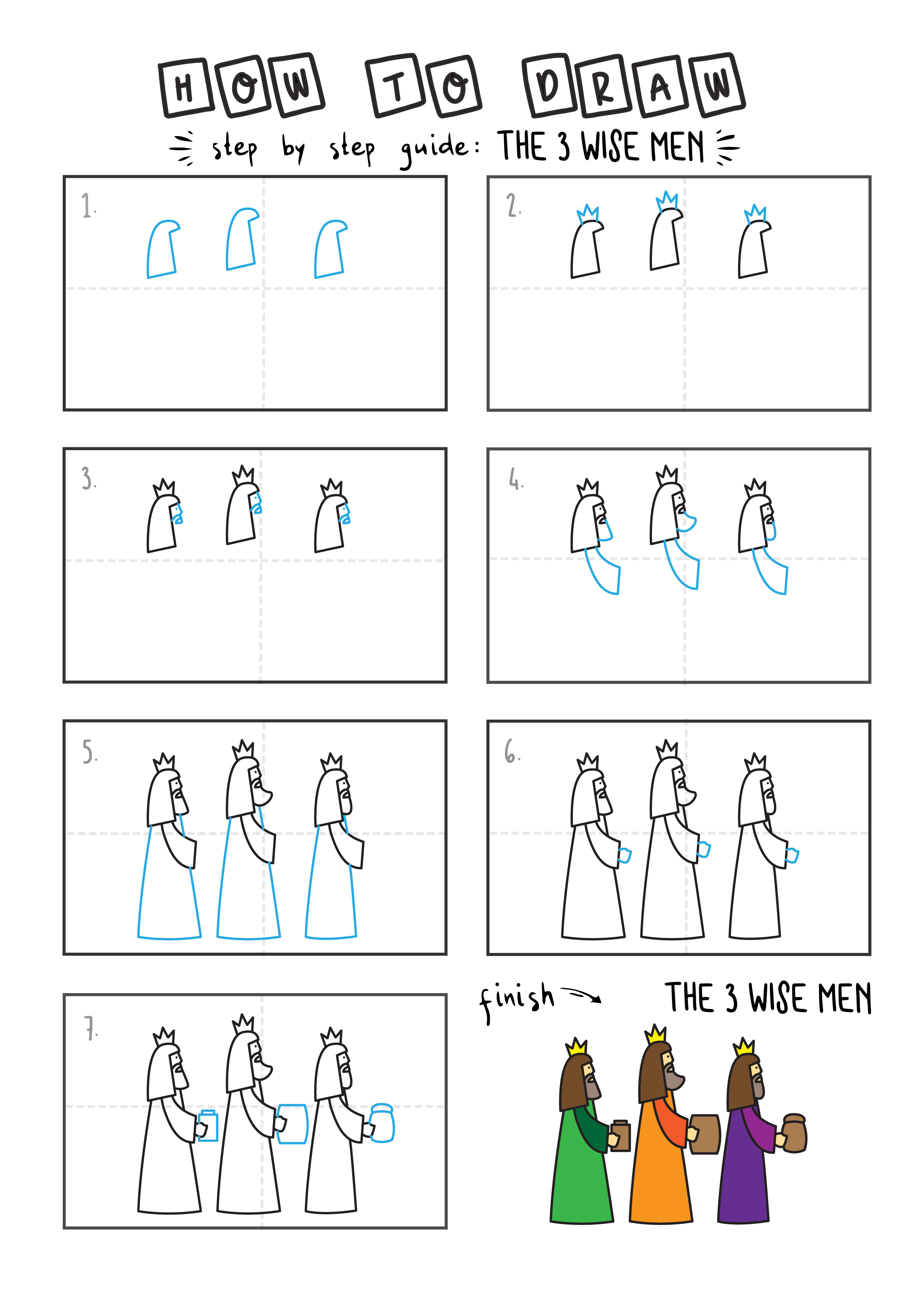 How To Draw The Three Wise Men (Easy Tutorial for Kids) Rainbow