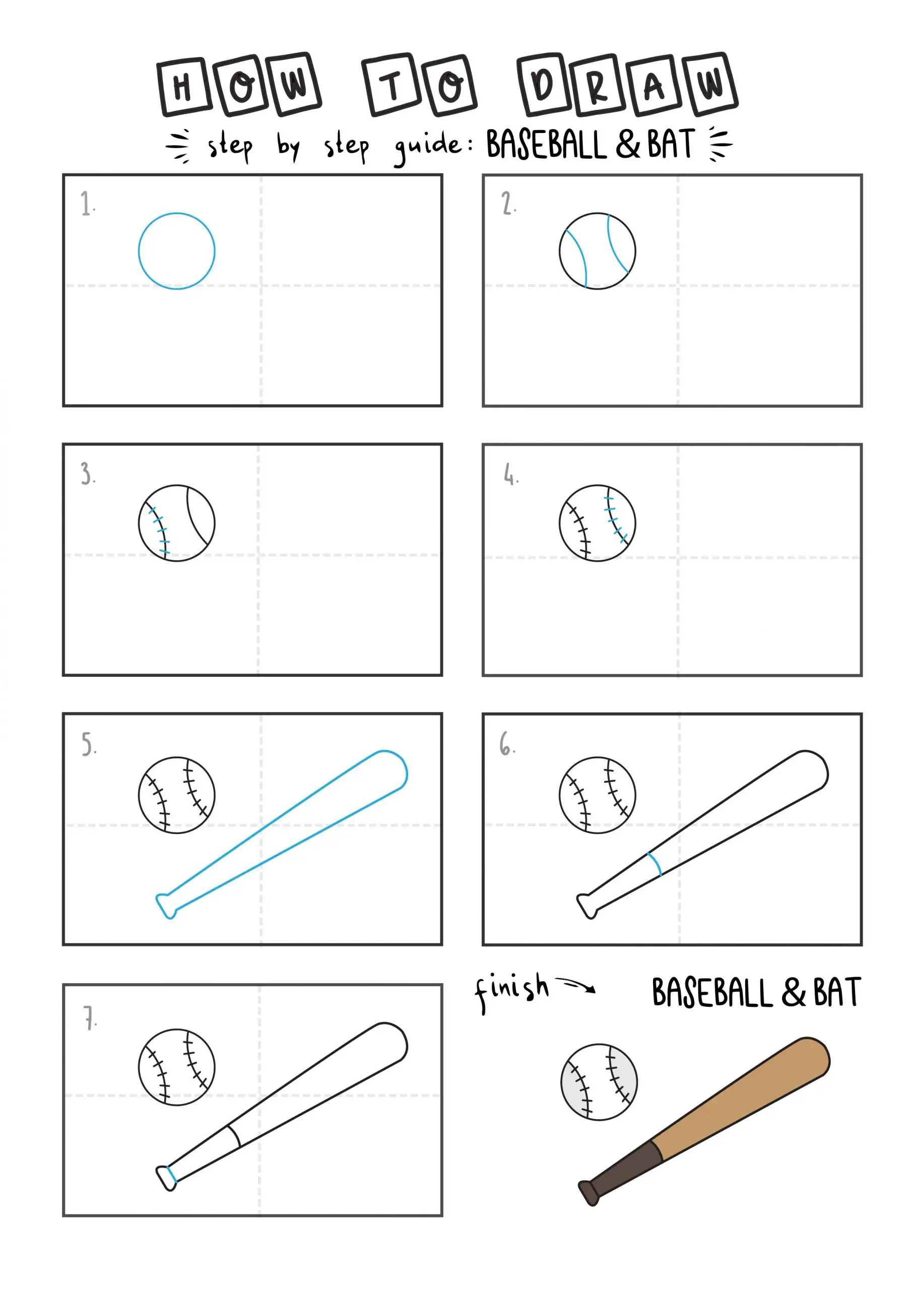 How To Draw BASEBALL BAT Step By Step For Kids Easy Illustration Doodle Drawing GUIDE
