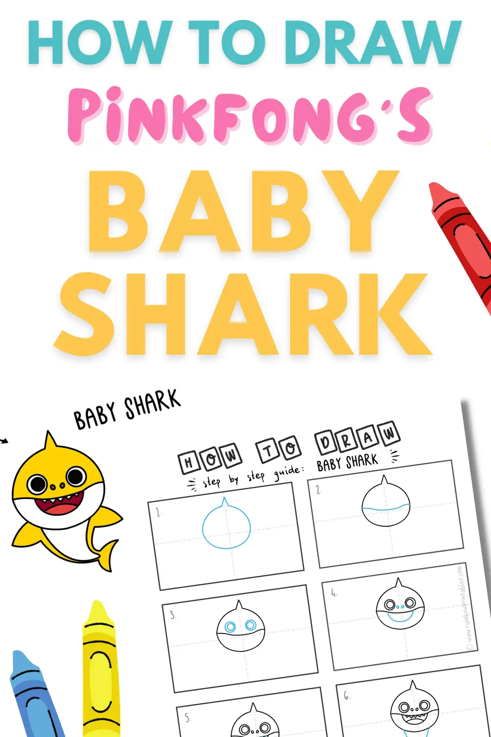How To Draw Baby Shark (Pinkfong) Super Easy Art Guide For Kids