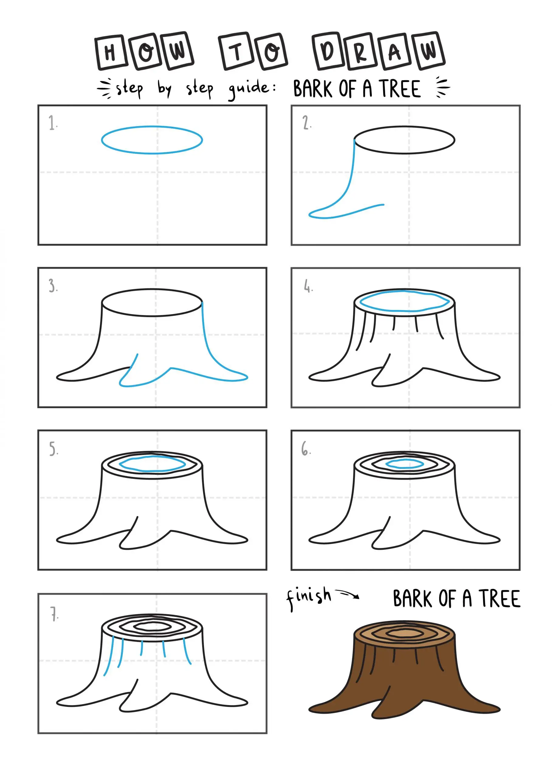 How To Draw Bark of a Tree Step By Step For Kids Easy Illustration Doodle Drawing GUIDE