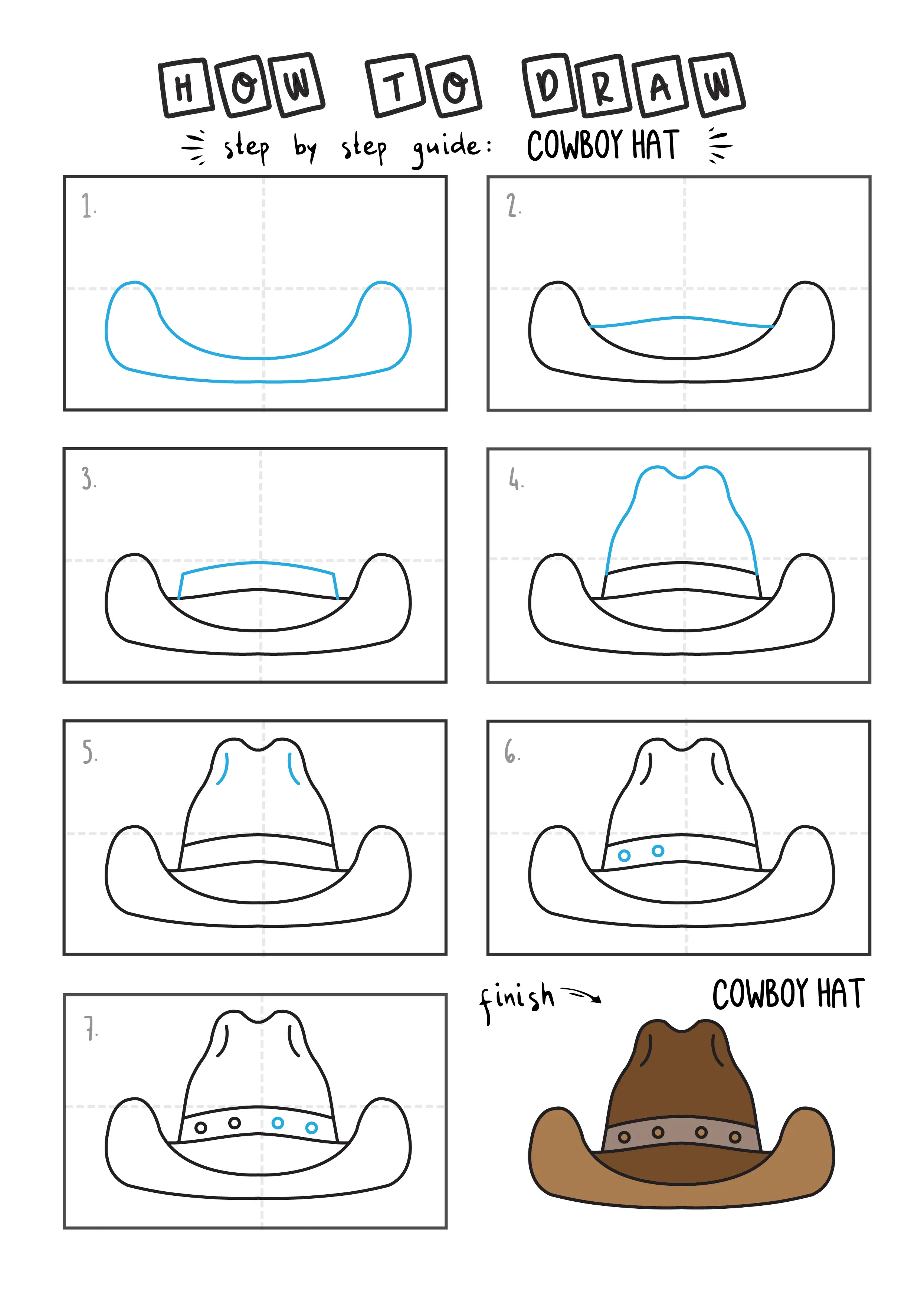 How To Draw COWBOY HAT Step By Step For Kids Easy Illustration Doodle Drawing GUIDE