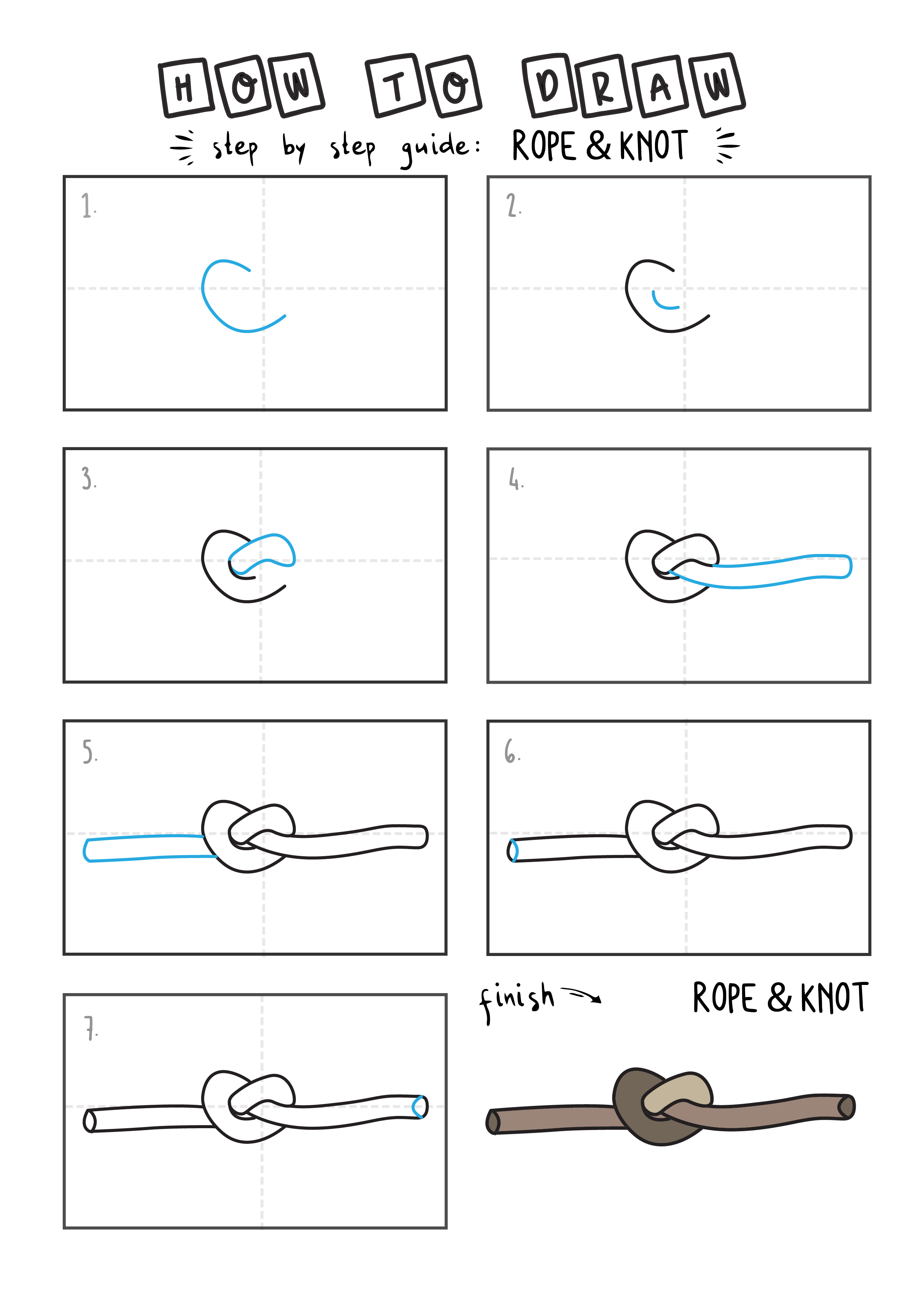 How To Draw a Simple Basic Rope & Knot (Step By Step) Rainbow Printables