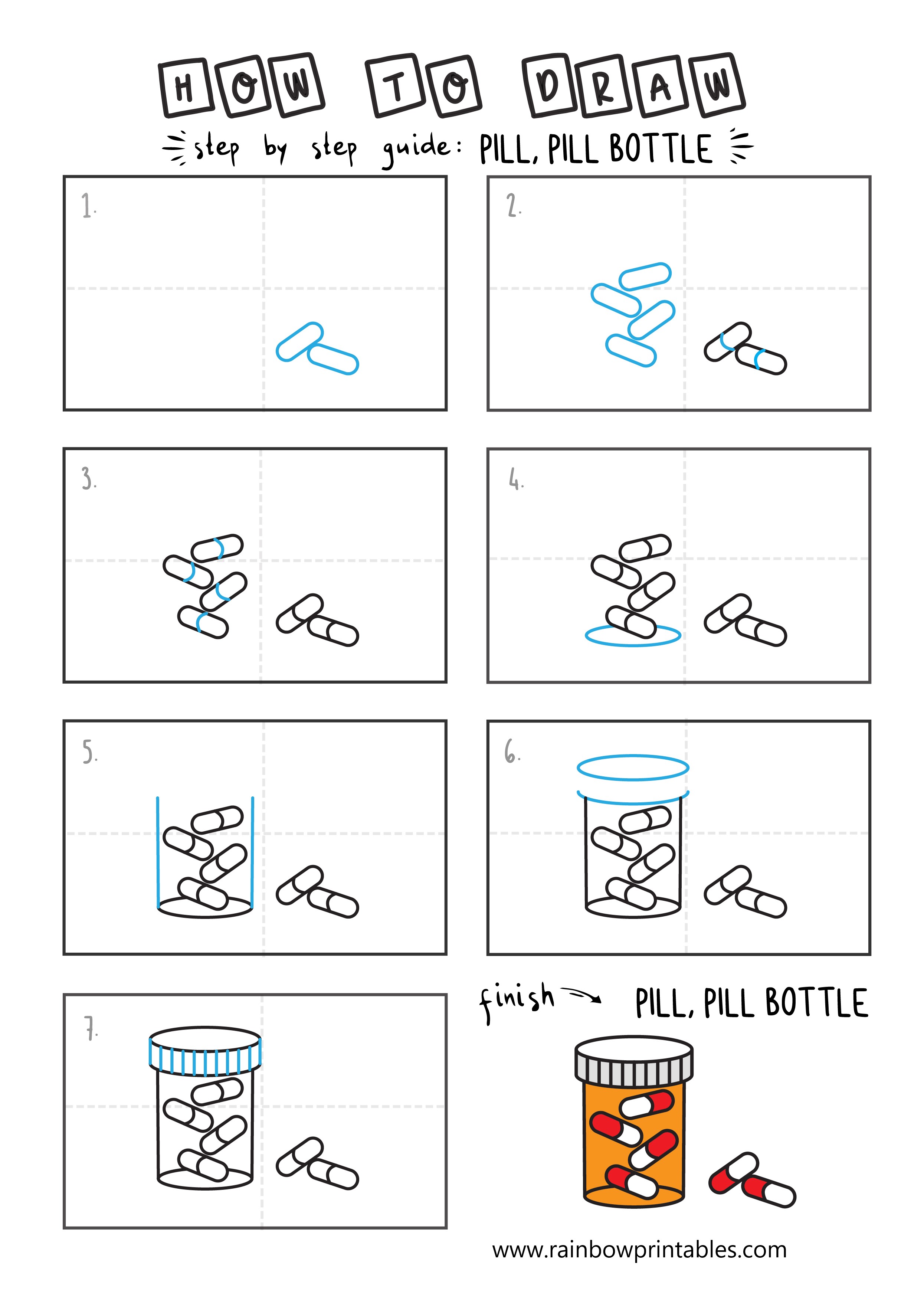 How To Draw a Rx Pill Bottle Step By Step Rainbow Printables