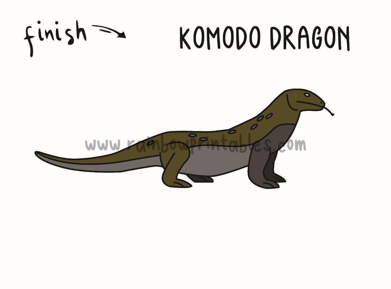 How To Draw Simple Easy Komodo Dragon For Children Rainbow Printables