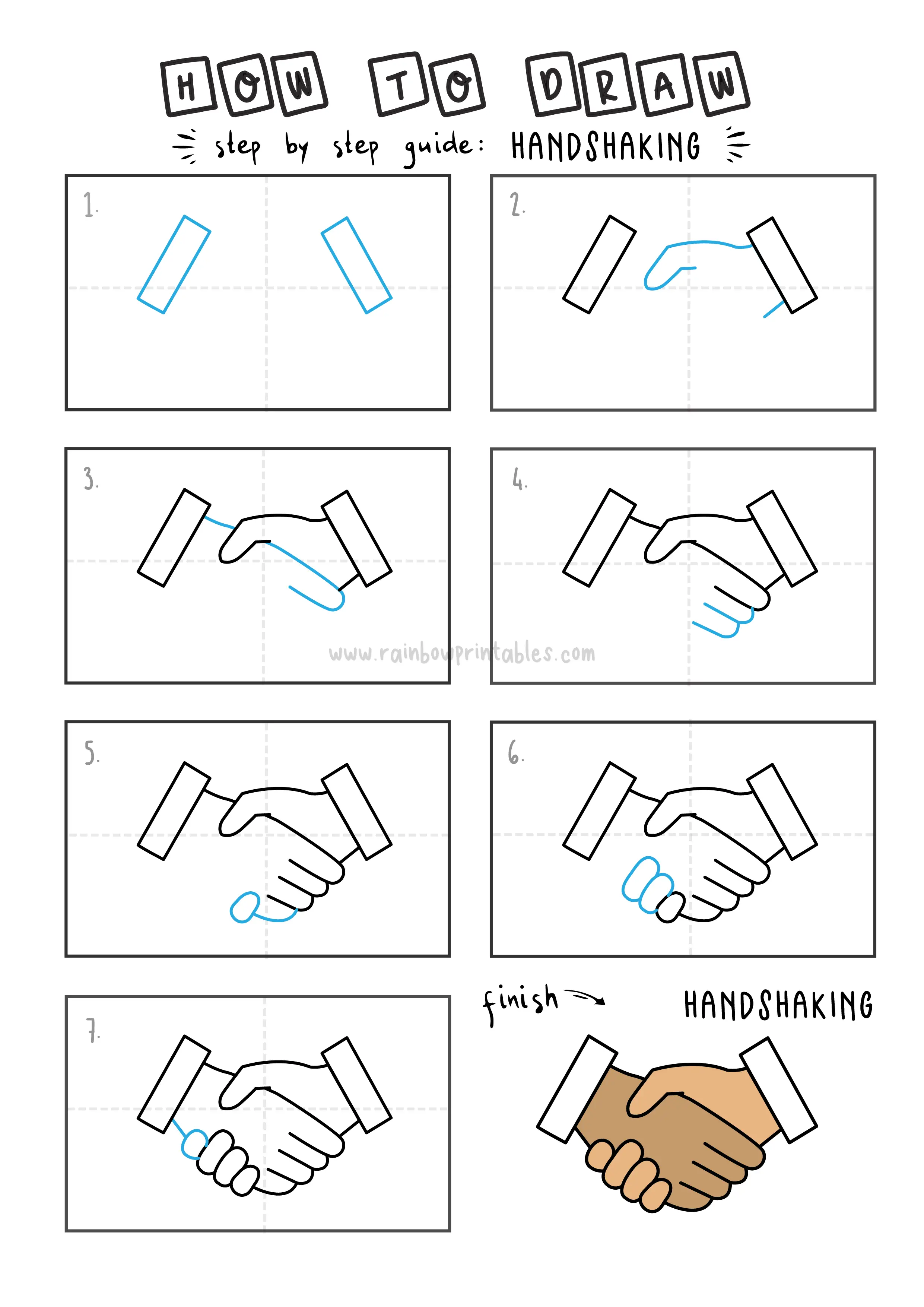 How To Draw Tutorials For Kids SHAKING HANDS BUSINESS GESTURE Step by step for kids easy simple guide