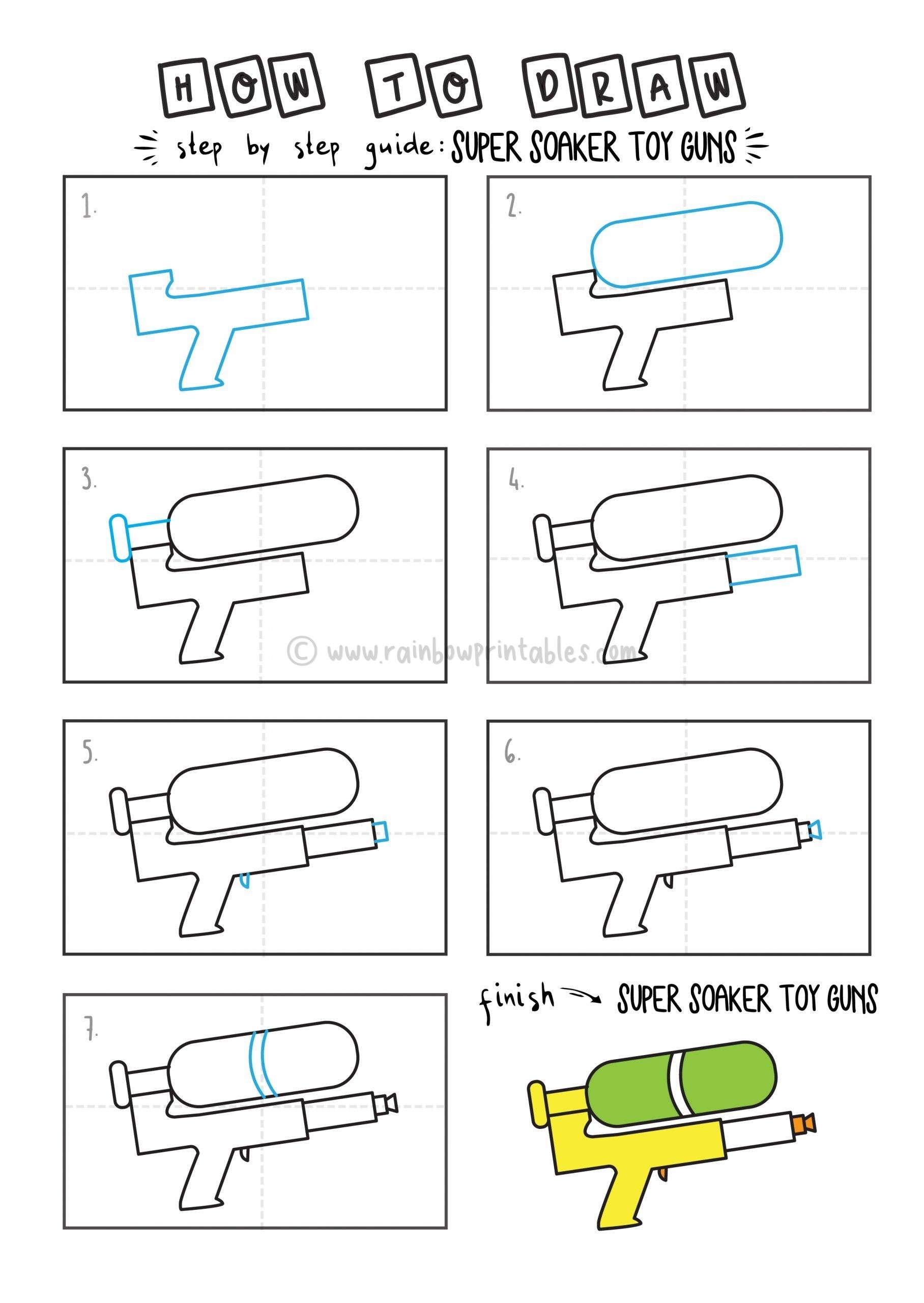 How To Draw Water Gun (Super Soaker) Rainbow Printables