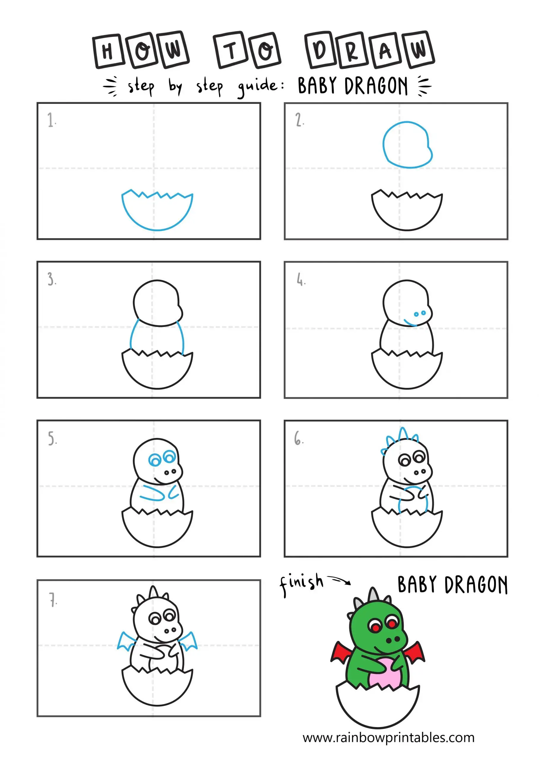 How To Draw a BABY DRAGON Easy Step By Step For Kids Illustration Art Ideas