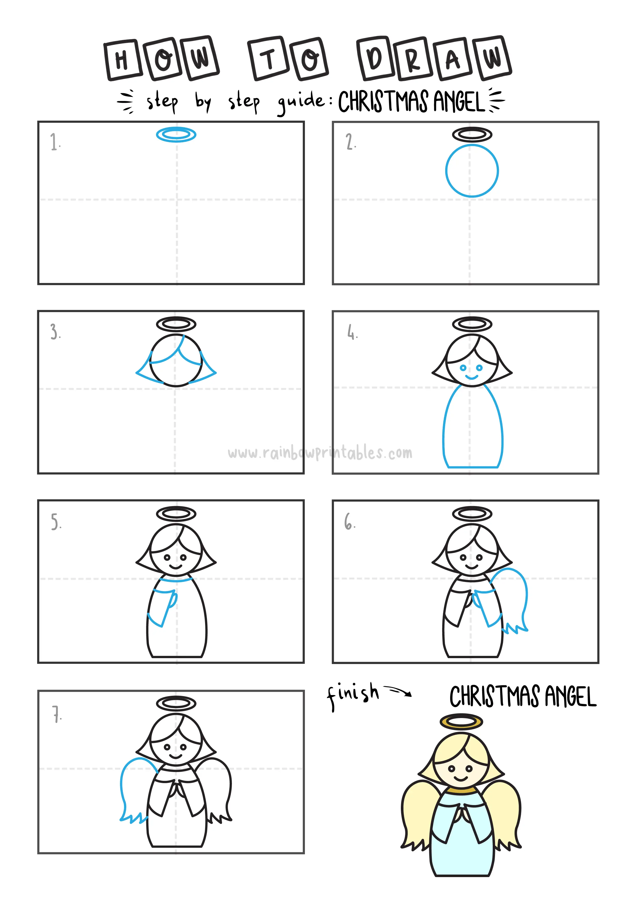 How To Draw a Christmas Angel Step By Step Easy Simple Drawing Guide for Kids