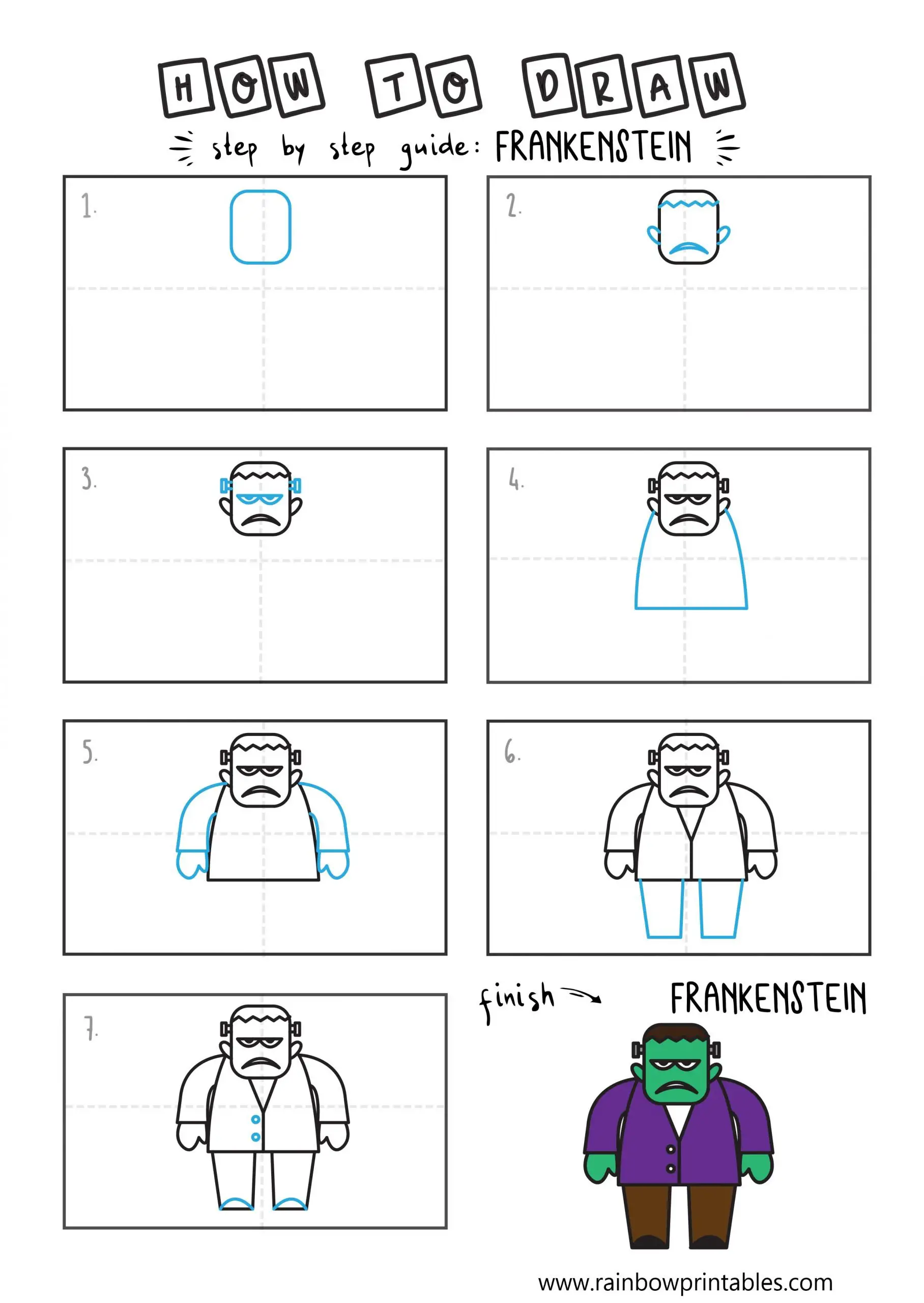 How To Draw a FRANKENSTEIN Easy Step By Step For Kids Illustration Art Ideas