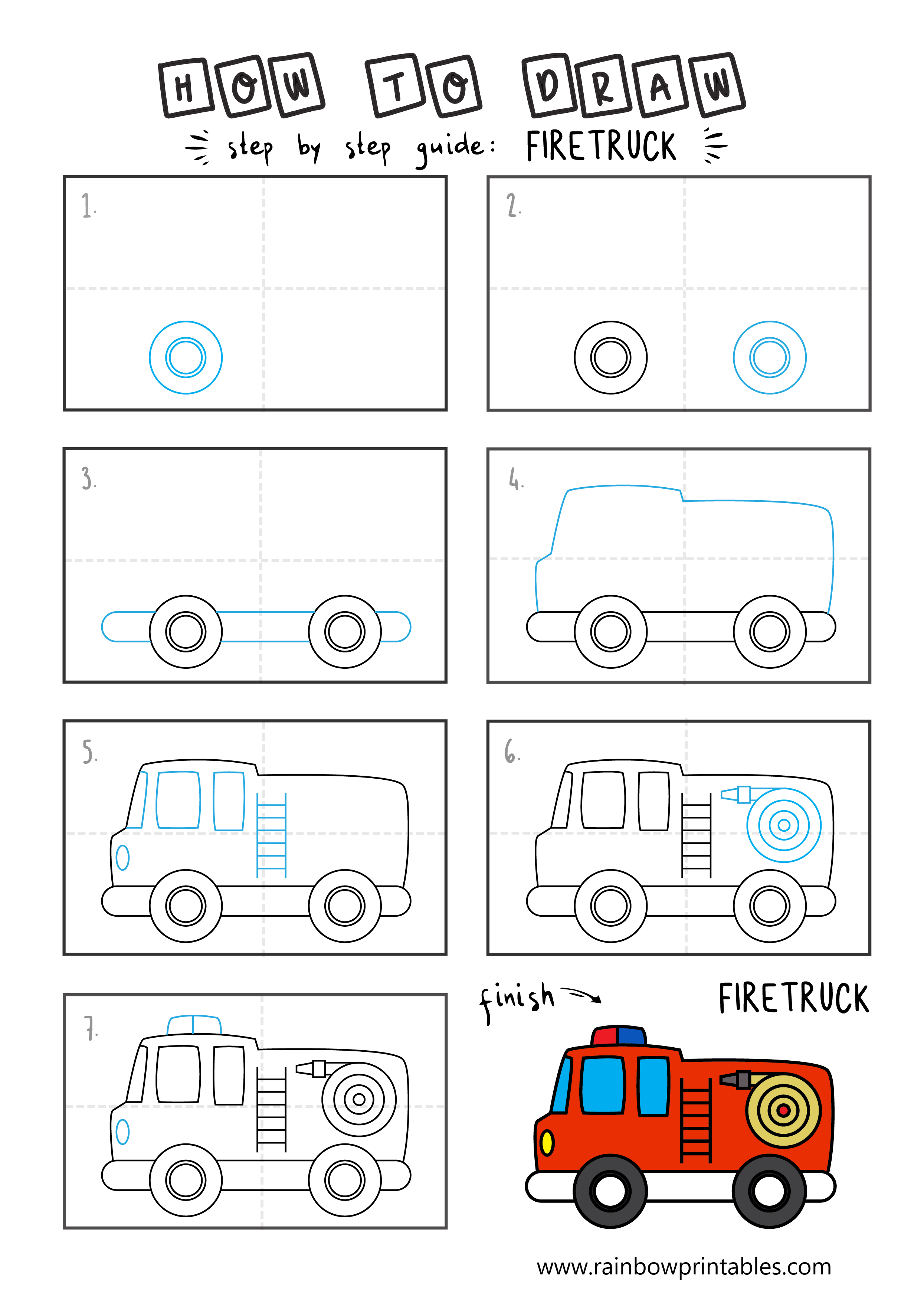 Fire Truck Drawing  How To Draw A Fire Truck Step By Step