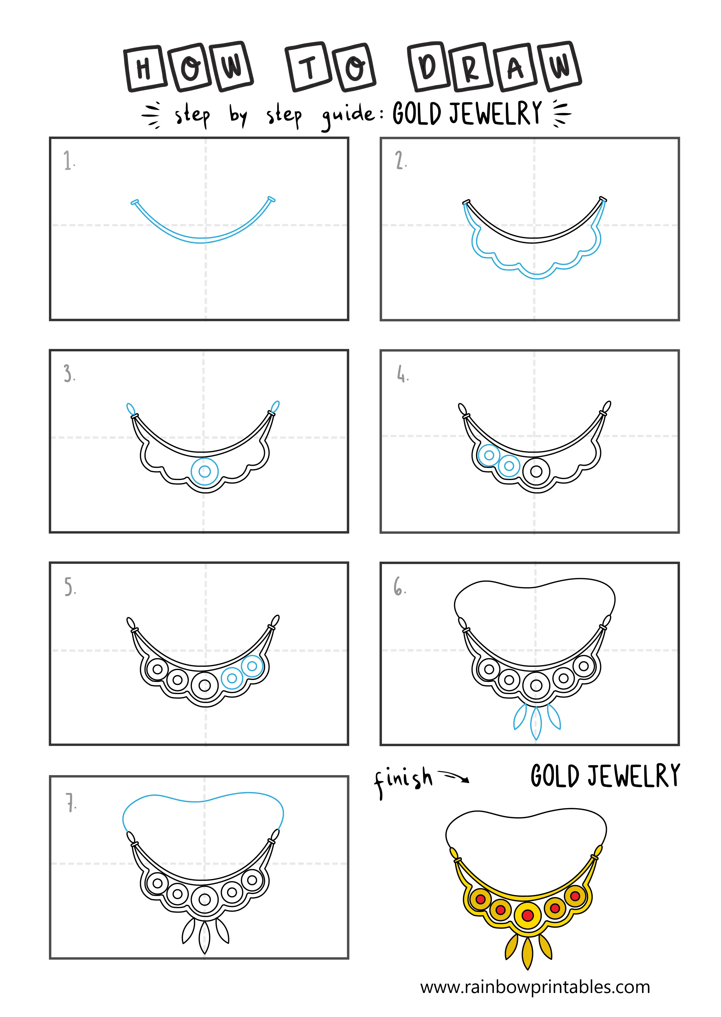 How To Draw a Gold Jewelry Easy Step By Step For Kids Illustration Art Ideas
