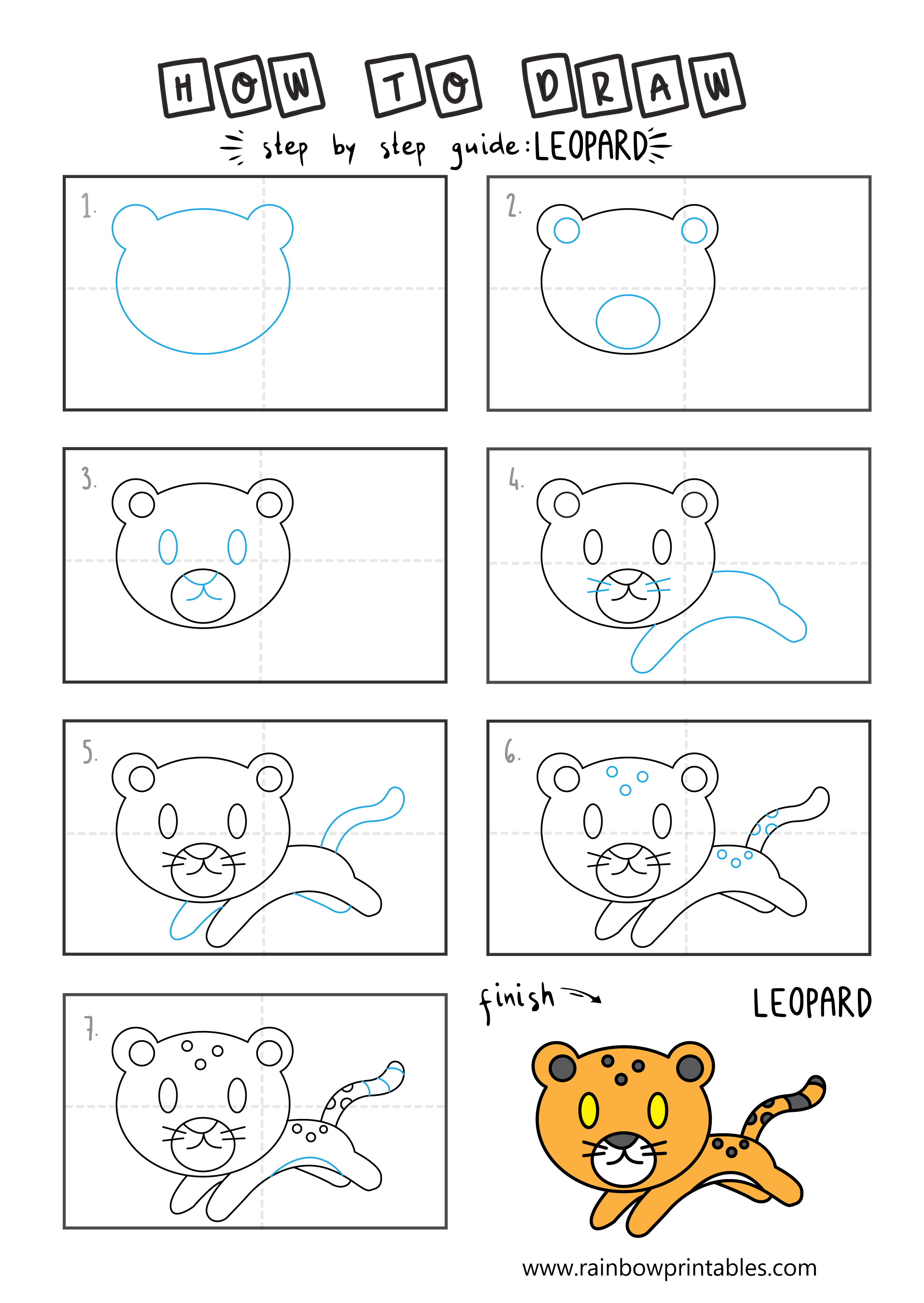 How To Draw a Cartoon Leopard Cub (Big Cat) Super Easy & Simple For