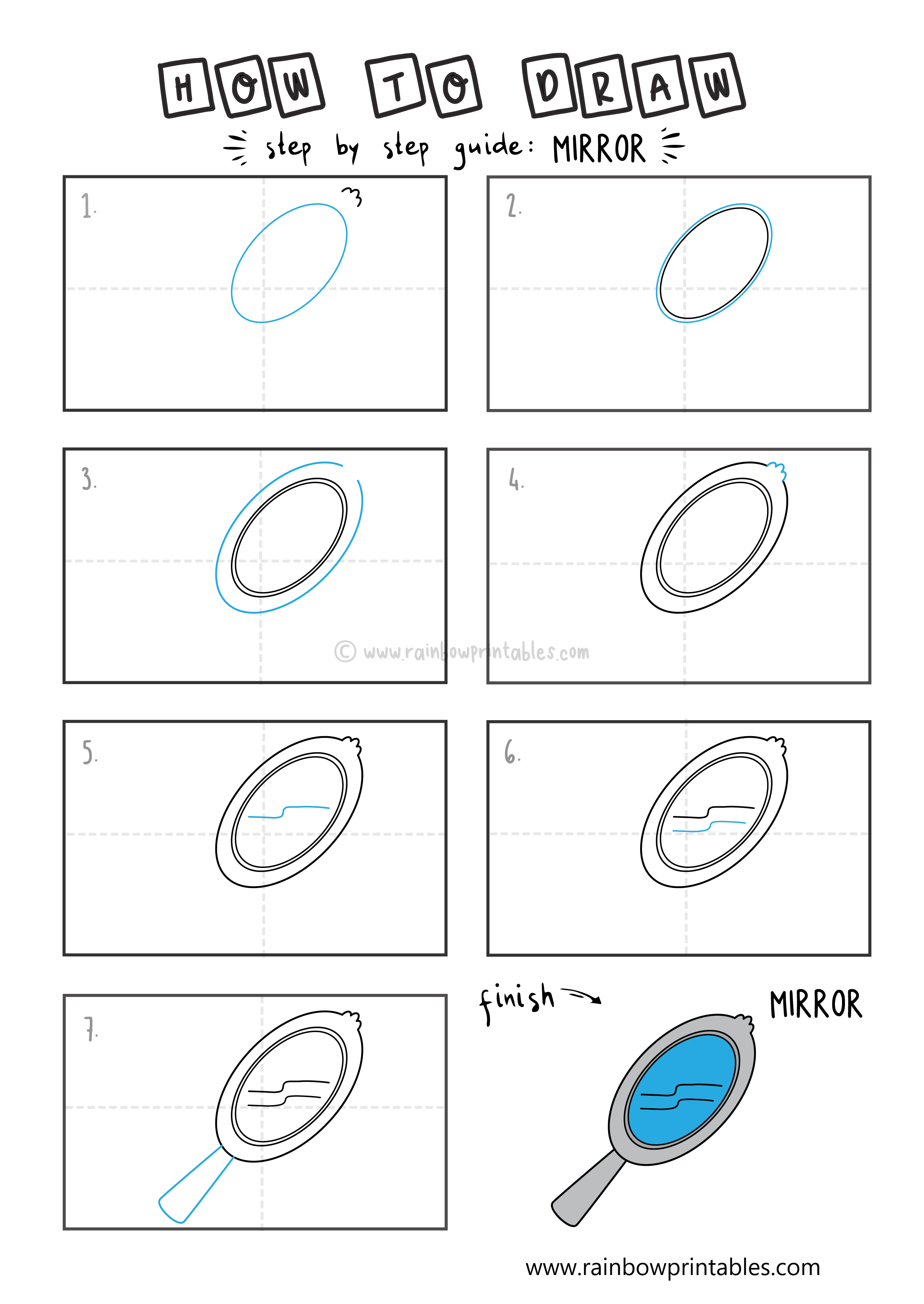 How To Draw a Cartoon Handheld Mirror (Step By Step Breakdown For Kids