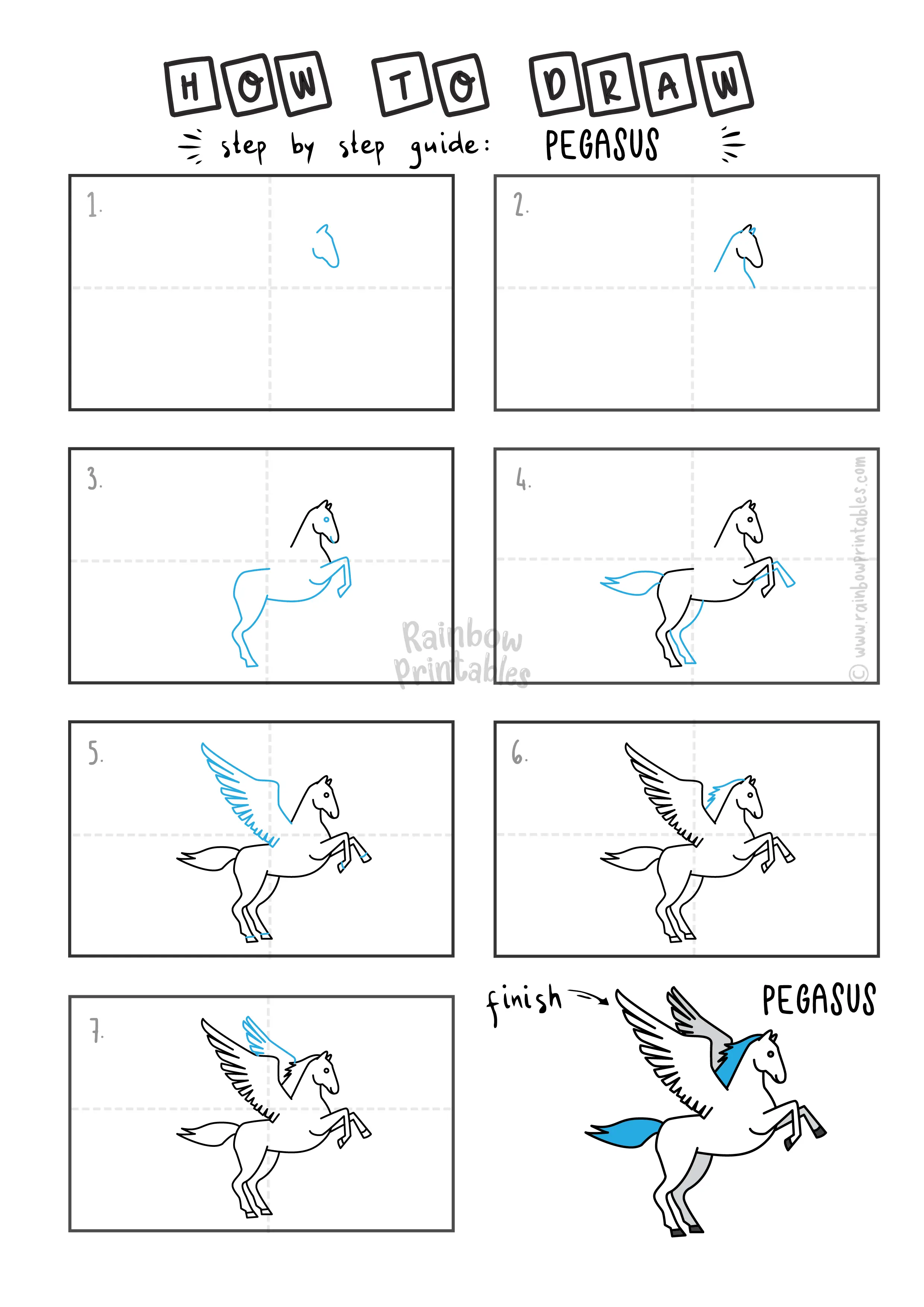How To Draw a PEGASUS FLYING HORSE MYTH LEGEND FANTASY Step By Step Easy Simple Drawing Guide for Kids