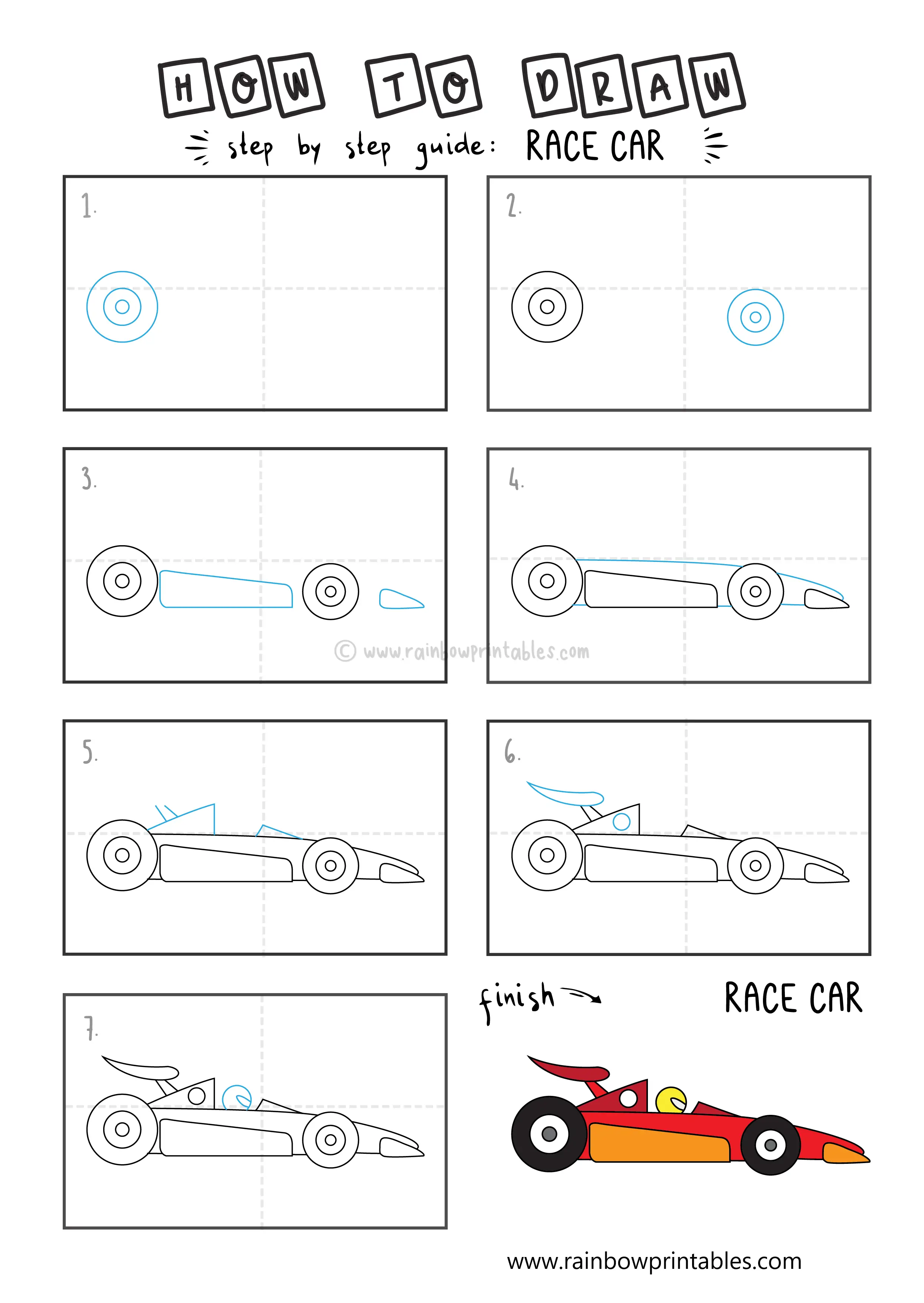 How To Draw a RACE CAR Easy Step By Step For Kids Illustration Art Ideas