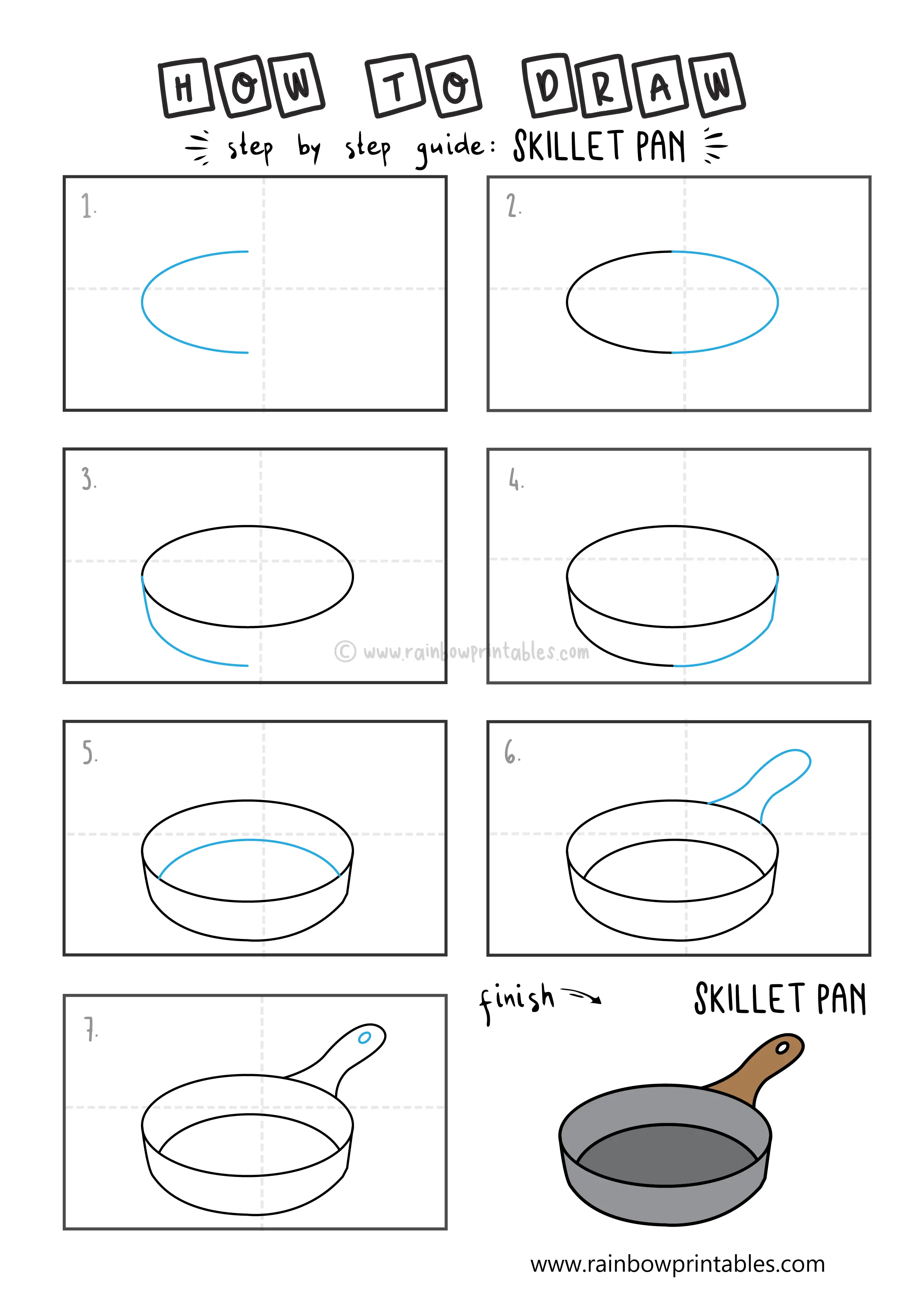 How To Draw a SKILLET PAN Easy Step By Step For Kids Illustration Art Ideas