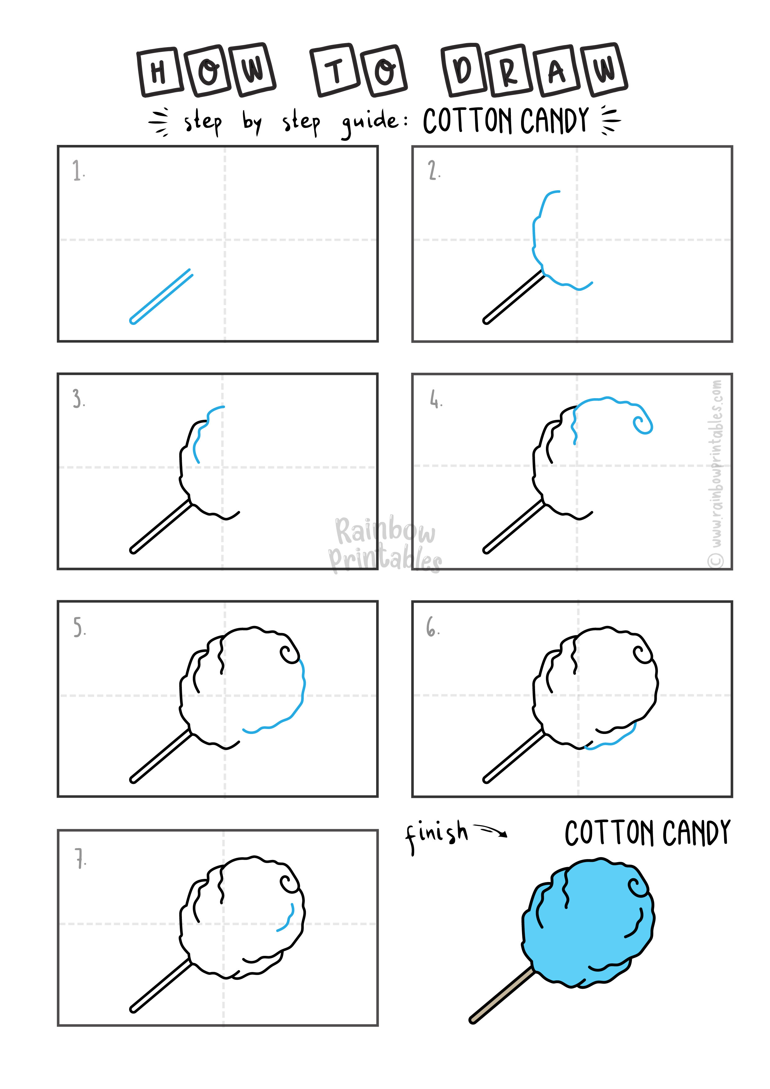 How To Draw Cotton Candy on a Stick (Cartoon Drawing Guide for Children