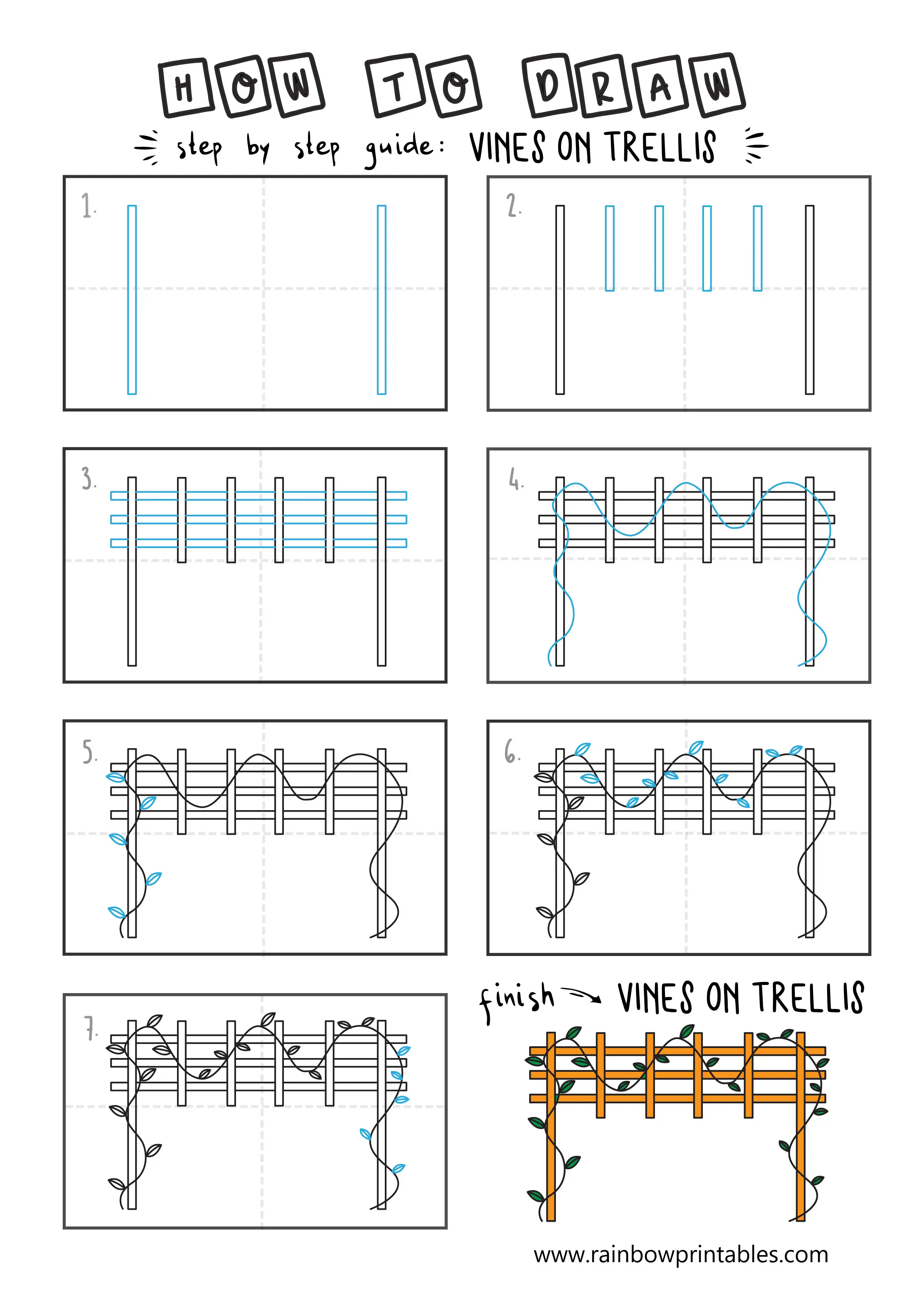 How To Draw a VINE ON TRELLIS Easy Step By Step For Kids Illustration Art Ideas