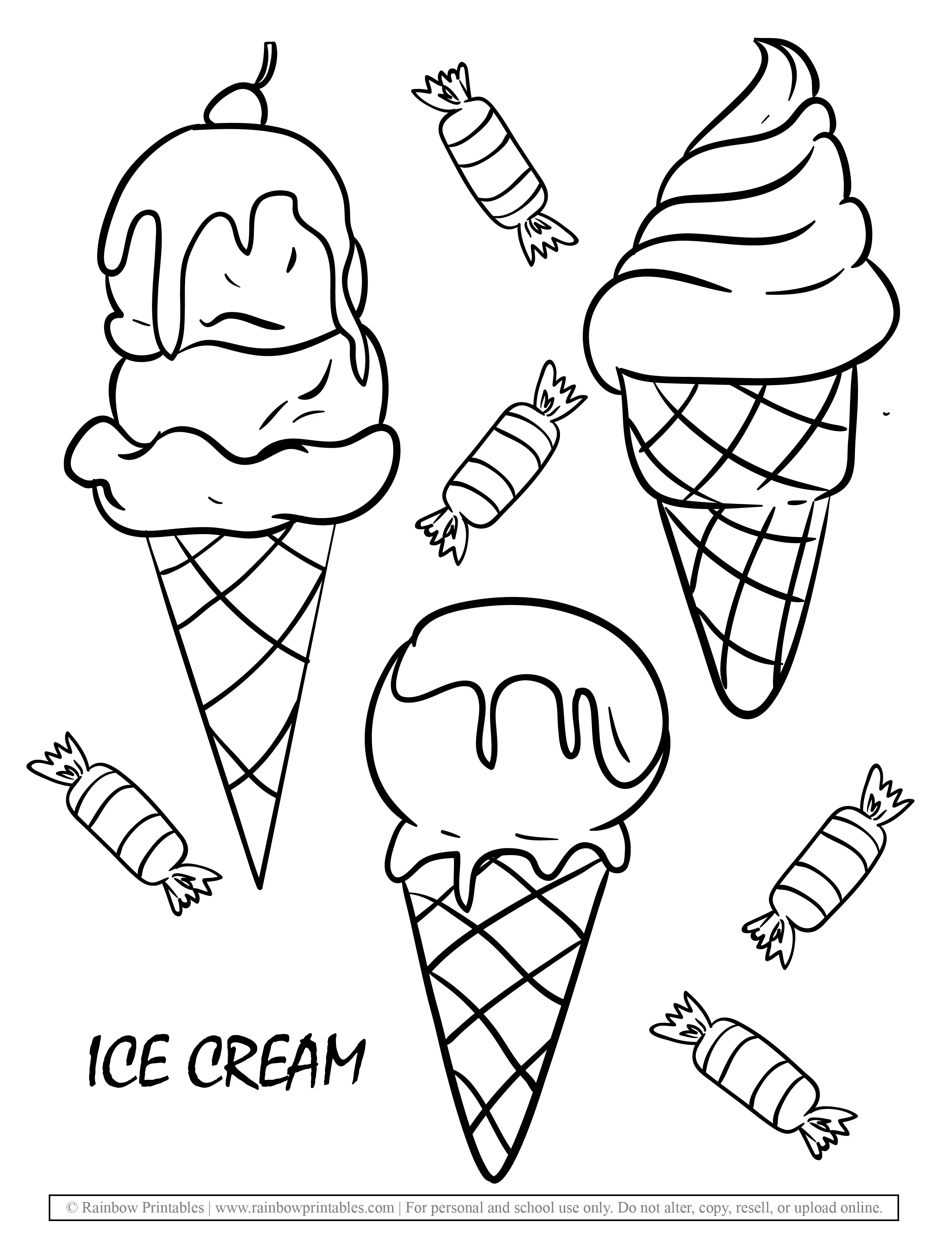 Ice cream Cone Candy Dessert Ice Cream Treat Coloring page for kids waffle