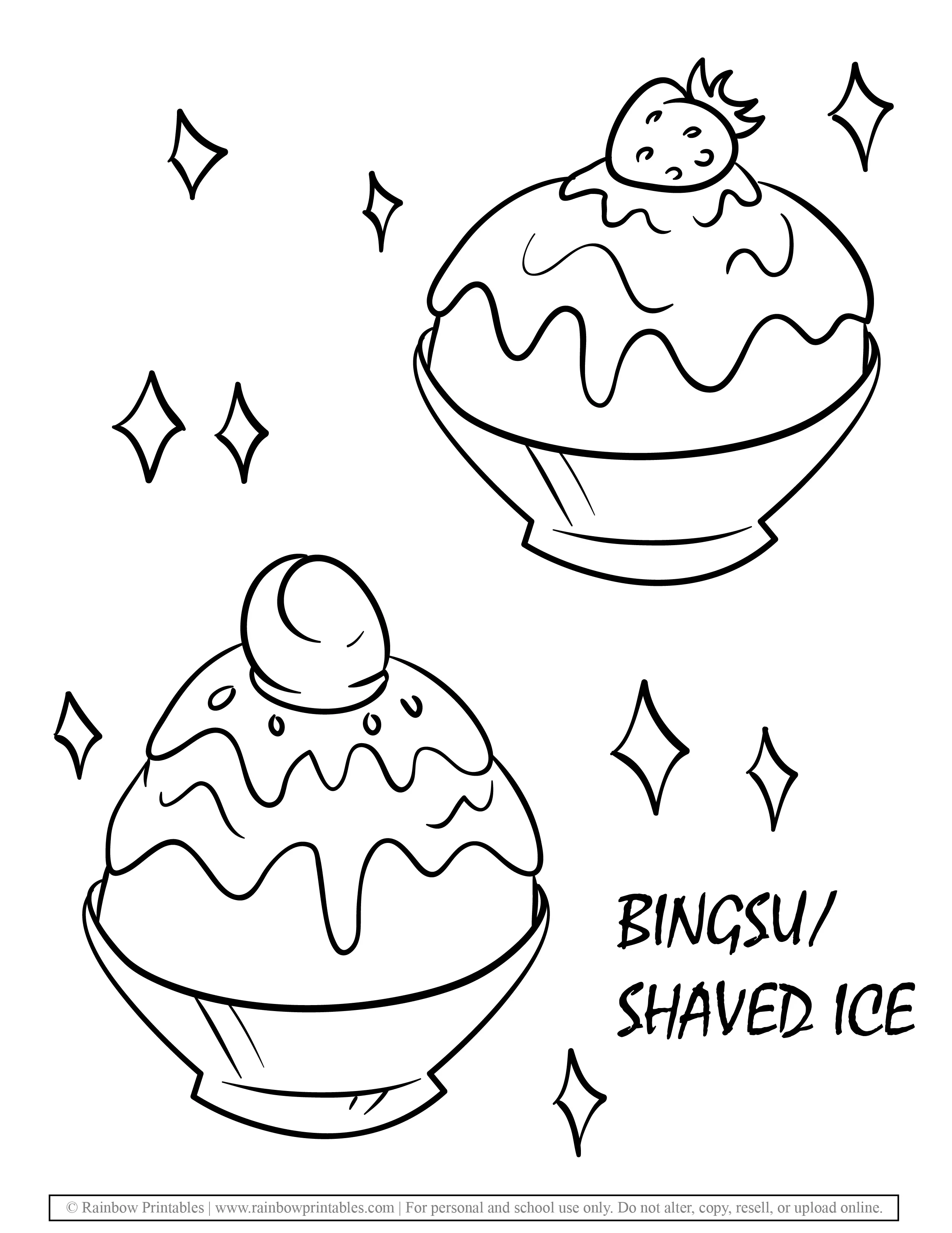 KOREAN Bingsu shaved Exotic treat Ice Asian Dessert Coloring Pages for Kids Sprinkle of Fruit