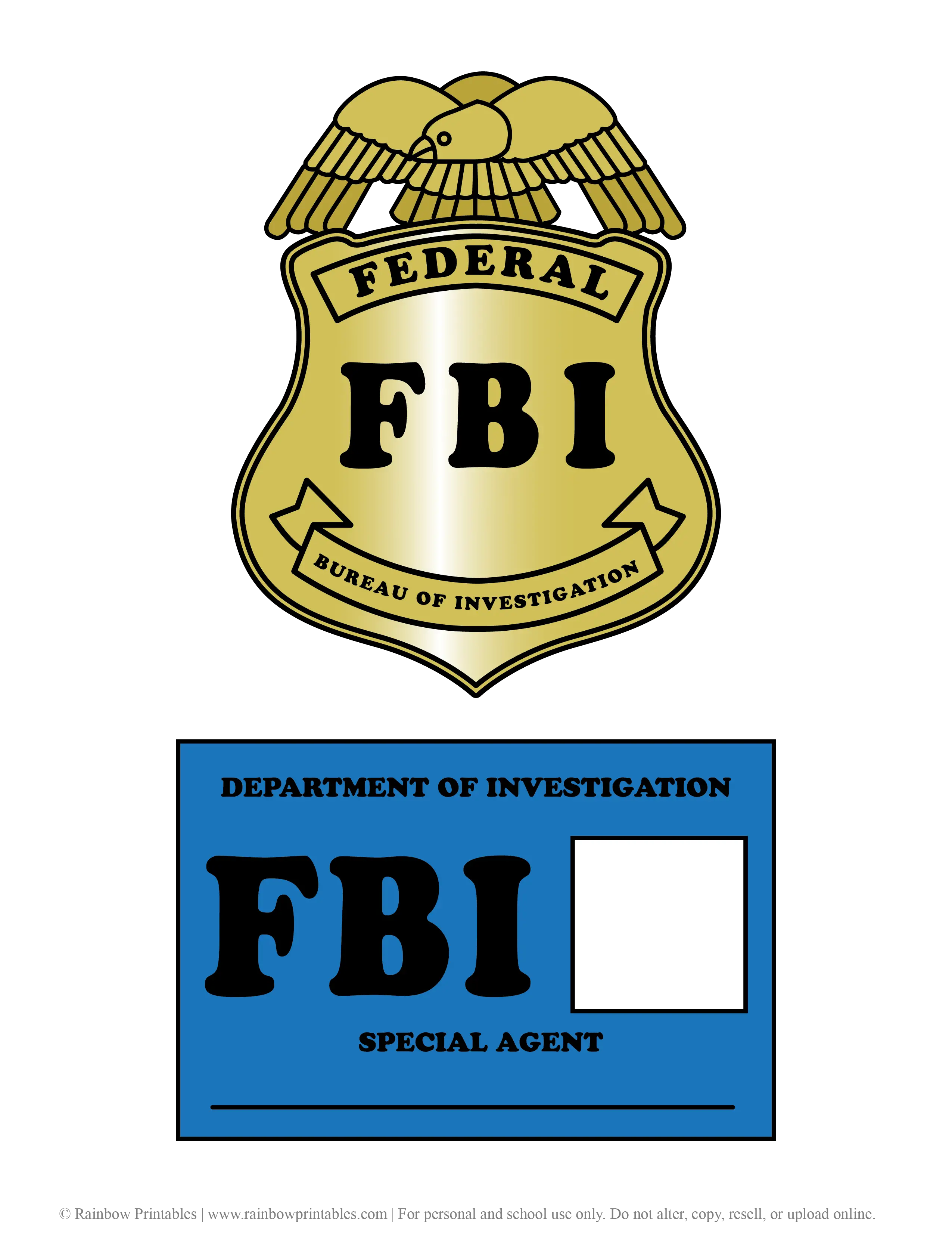 Kid Mock FBI Government Officer Agent Federal Bureau Investigation Badges License Printable Costume Play
