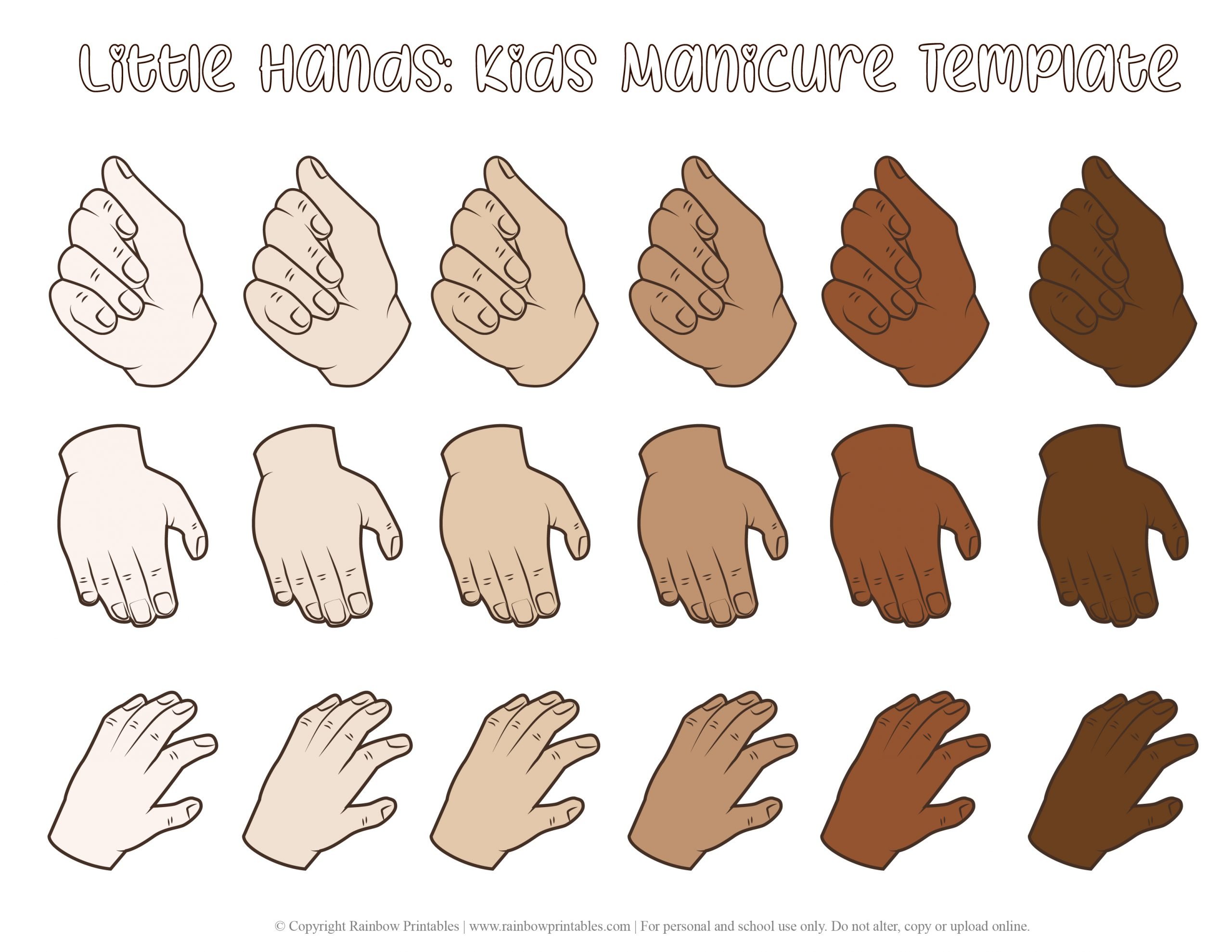 Beauty Arts & Crafts: Kid’s Manicure Nail Template – Free Printable With Realistic Skintones