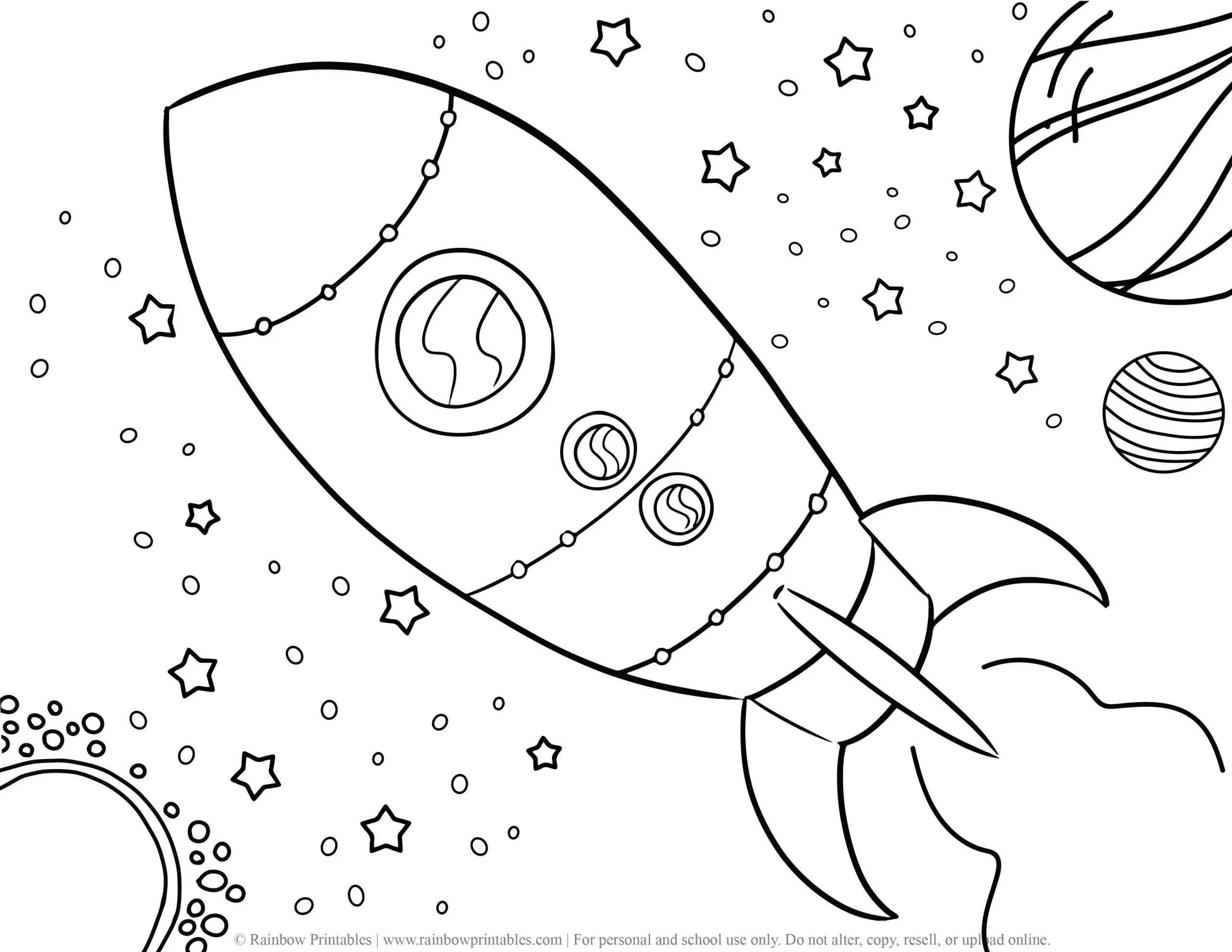 Rocket Ship Doodle Space Galaxy Planets Outerspace Coloring Page