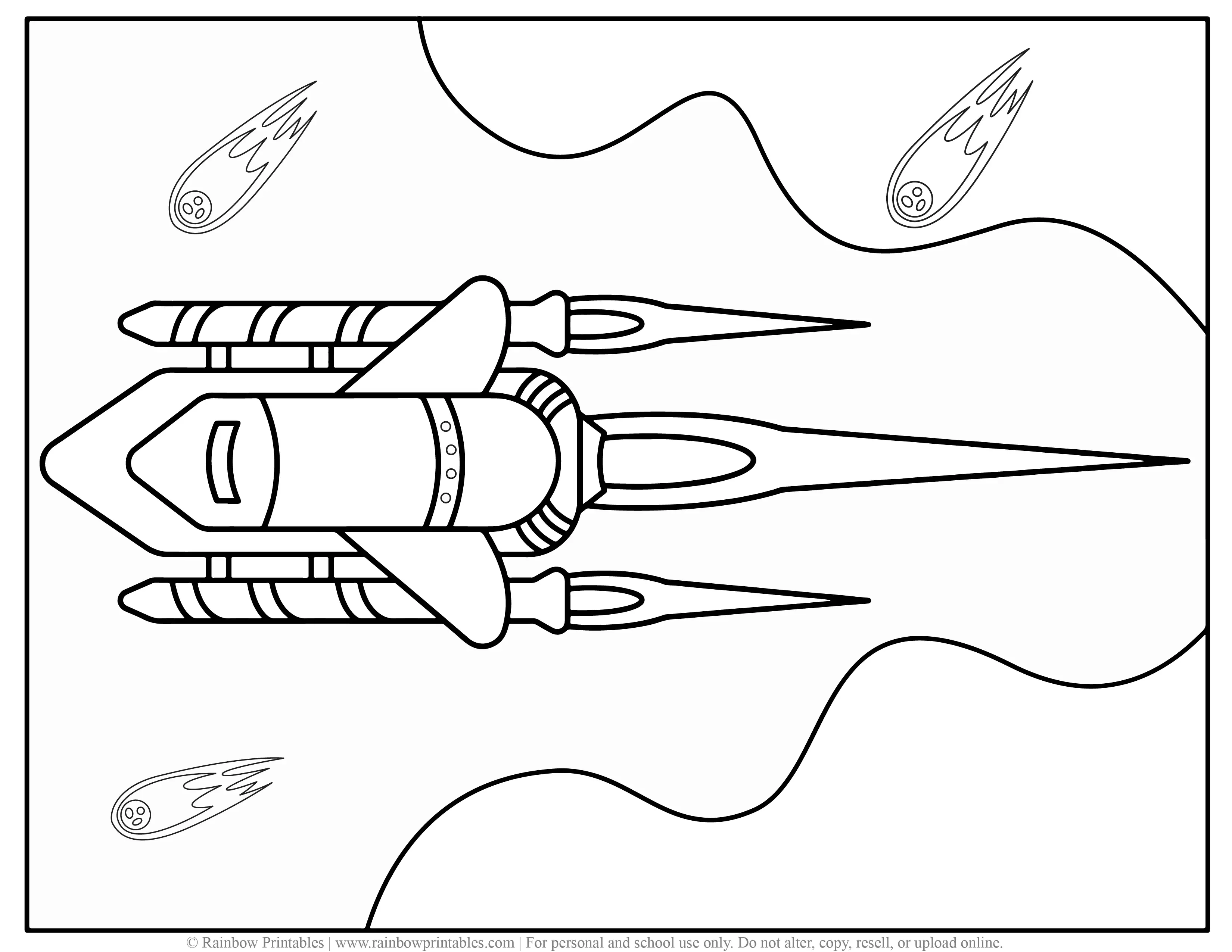 Rocketship Space Meteor Launch Rocket Coloring Page for Kids