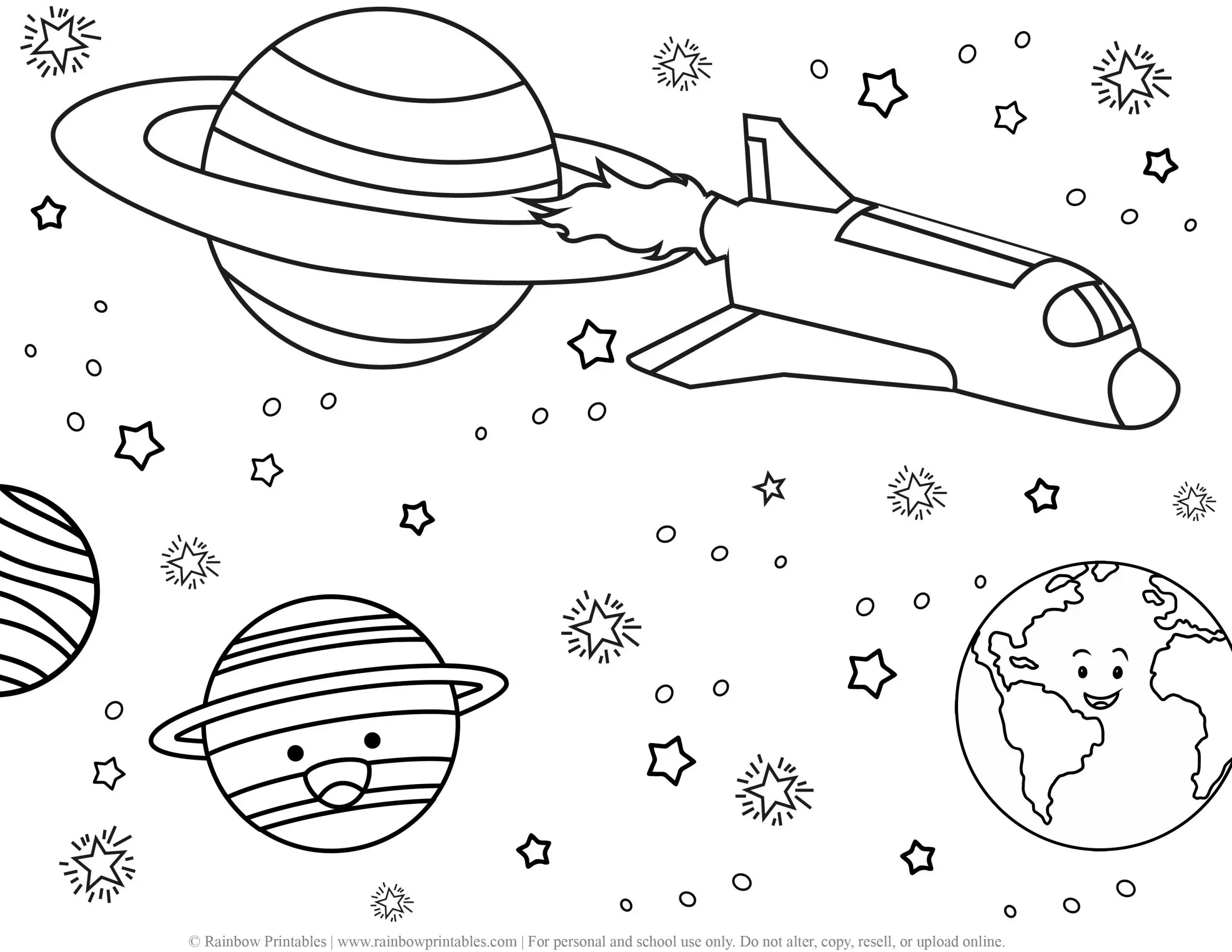 Astronaut, Rocket Ship, Outer Space Coloring Pages - Rainbow Printables