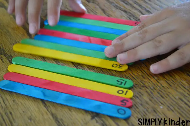 Skip counting with popsicle sticks 