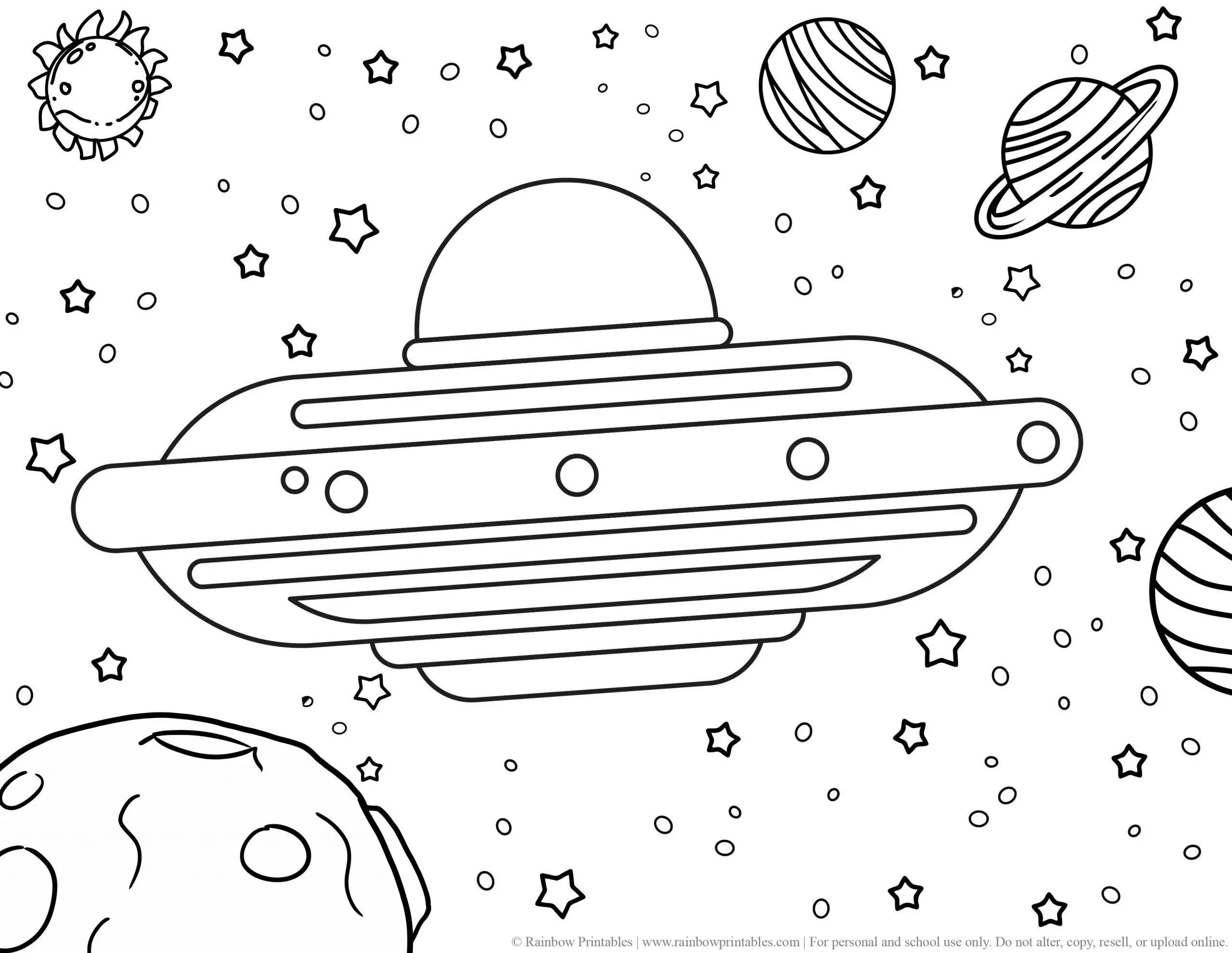 UFO Alien Planets Stars Sun Space GALAXY OUTERSPACE MOON Coloring Pages