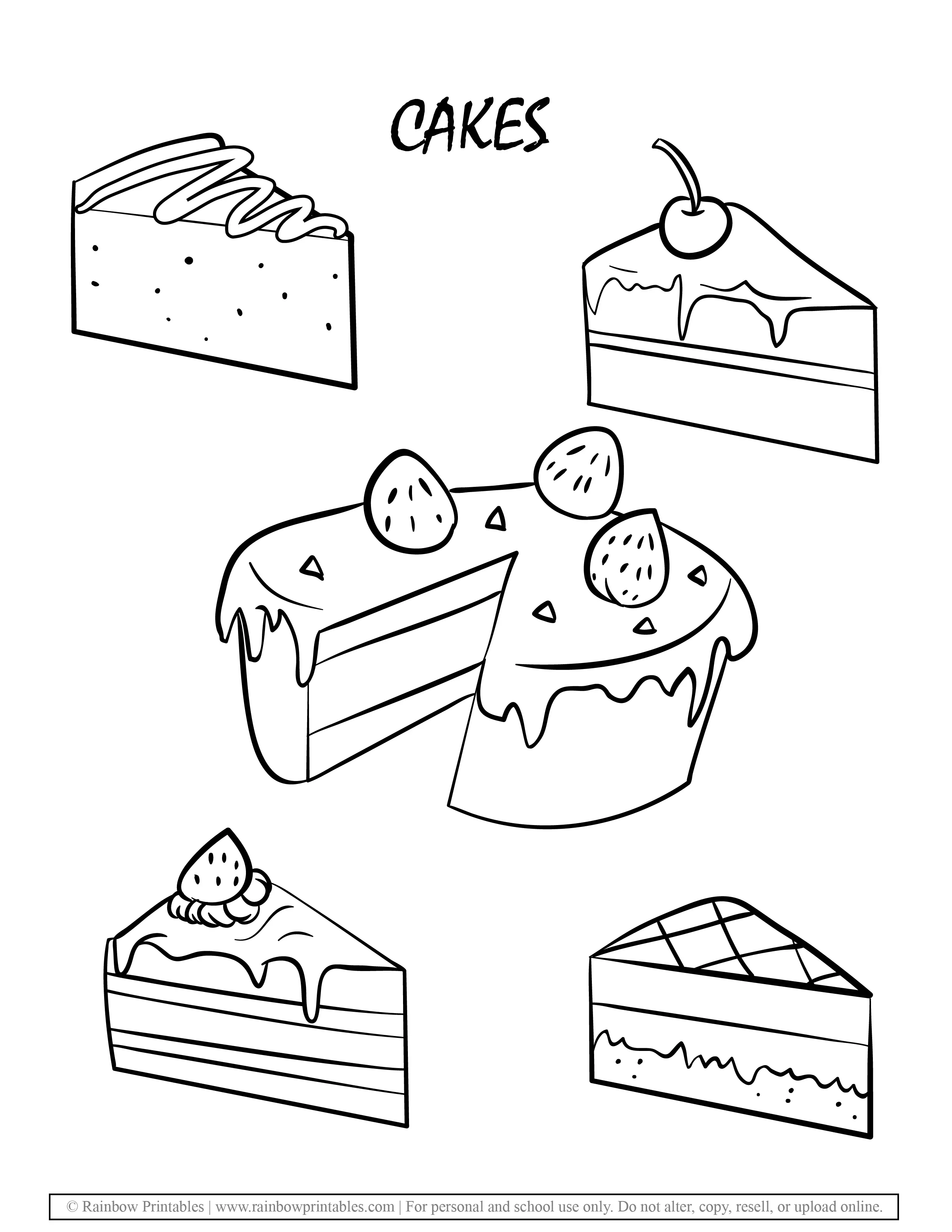 VARIOUS Chocolate Fruit Sweet CAKES Classic American Desserts Coloring Pages for Kids