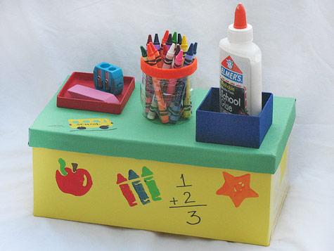 DIY shoebox desktop organizer for school supplies