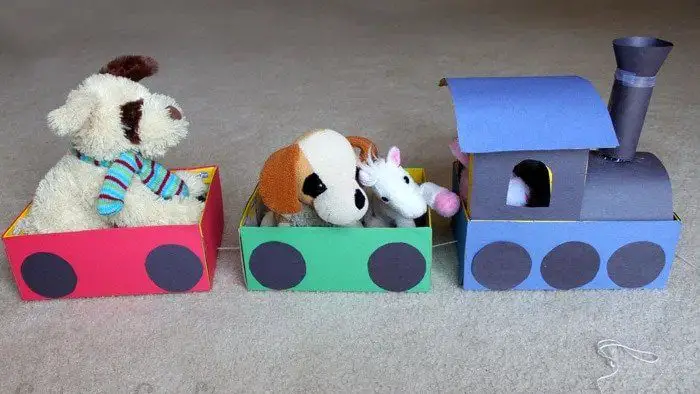 shoebox train car with toys