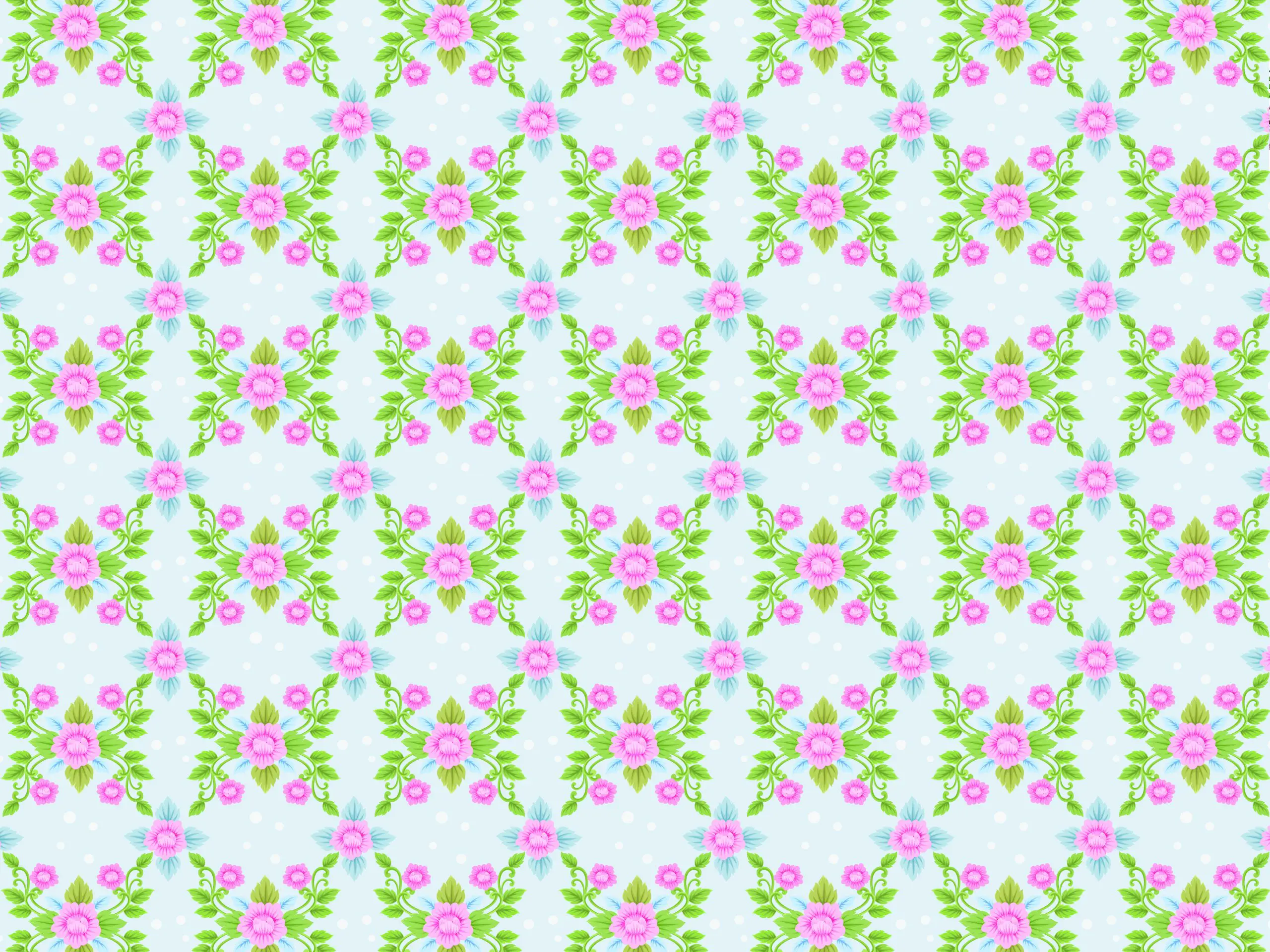 BRIGHT CUTE Blue Pink Flower Pattern 1920s Traditional Vintage Victorian Dollhouse Wallpaper Printable