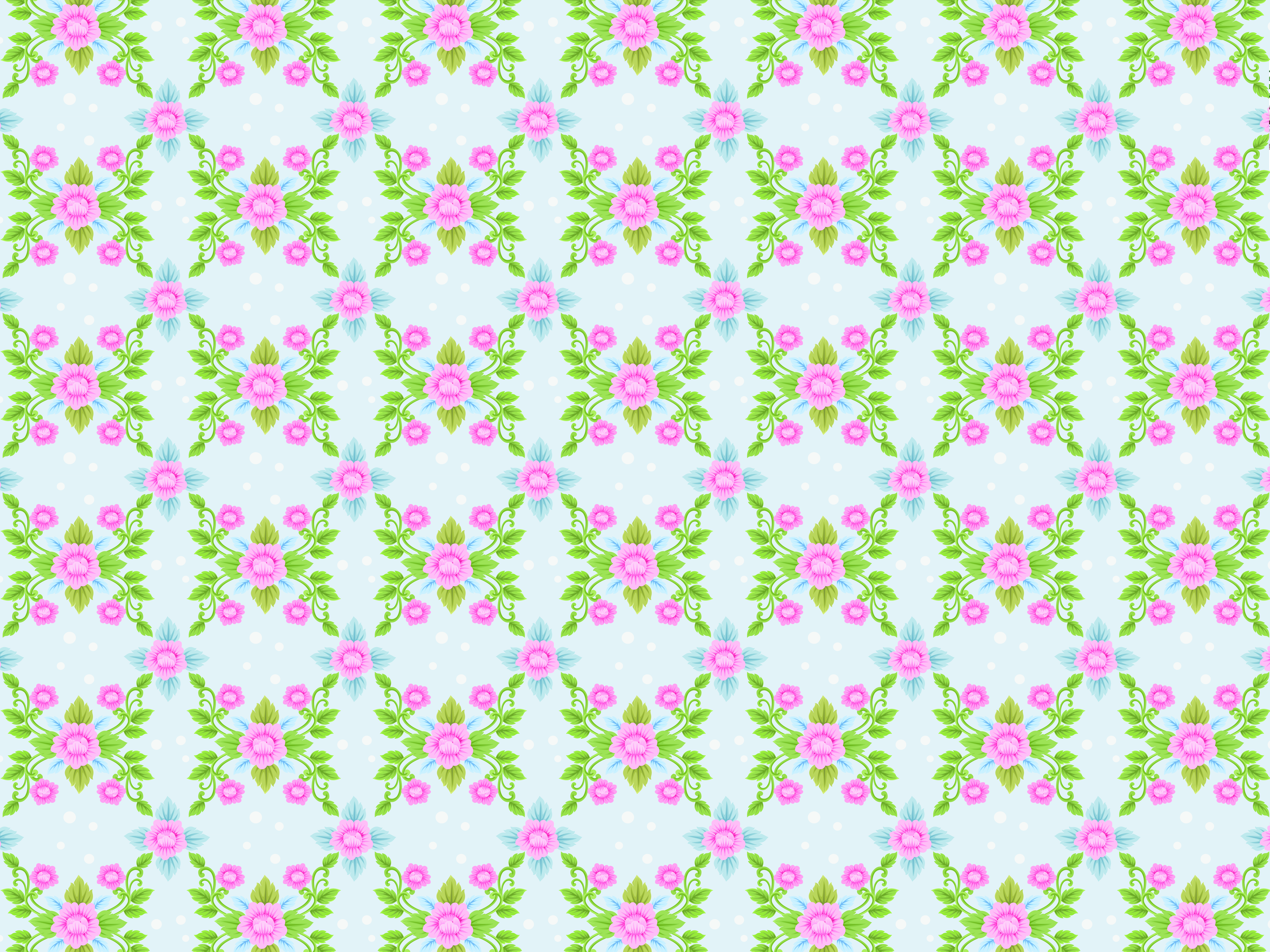 BRIGHT CUTE Blue Pink Flower Pattern 1920s Traditional Vintage Victorian Dollhouse Wallpaper Printable