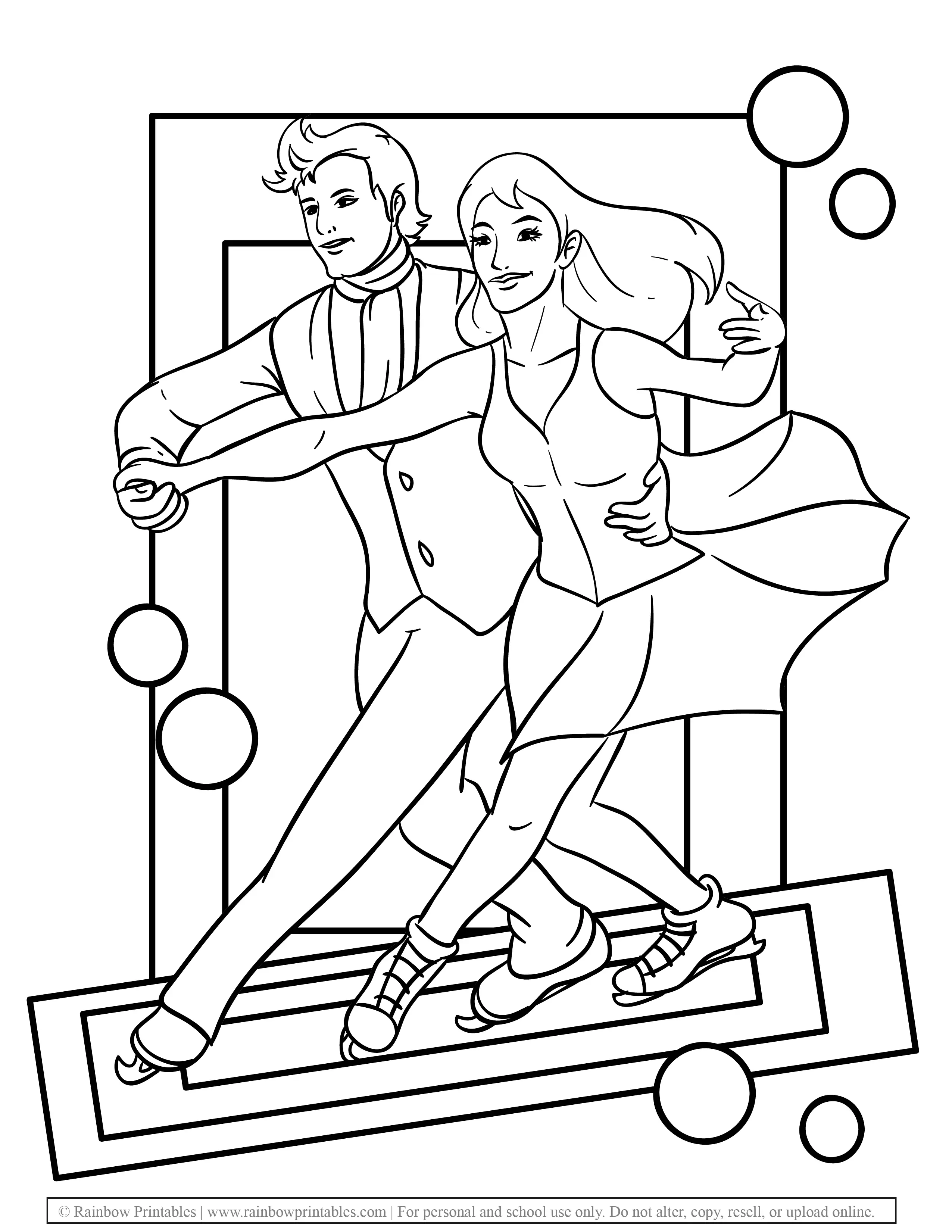 Free Coloring Pages for Kids Drawing Activities Line Art Illustration FIGURE SKATER COUPLE MEN FEMALE ICE SKATE WINTER SPORT