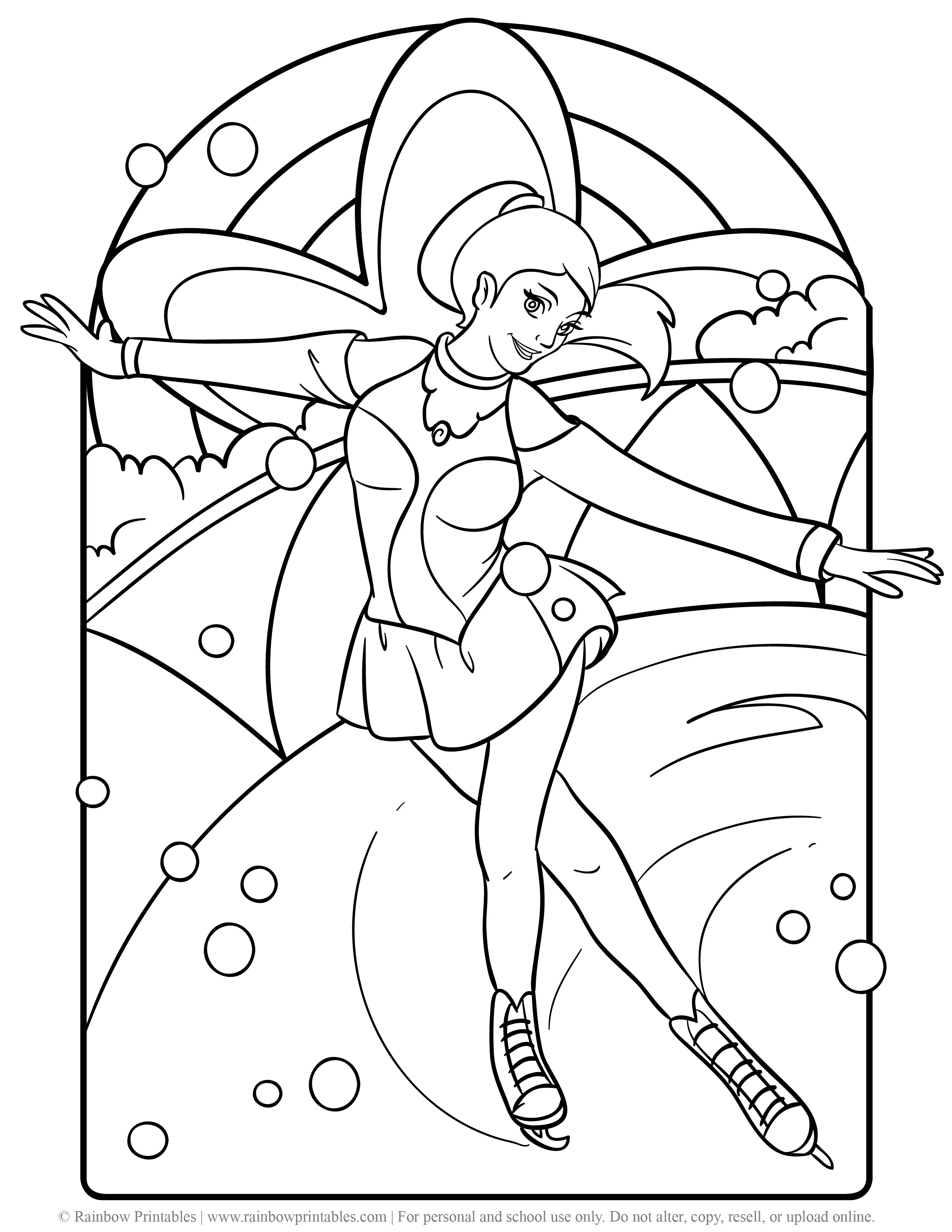 Free Coloring Pages for Kids Drawing Activities Line Art Illustration FIGURE SKATER GIRL ICE SKATE WINTER SPORT