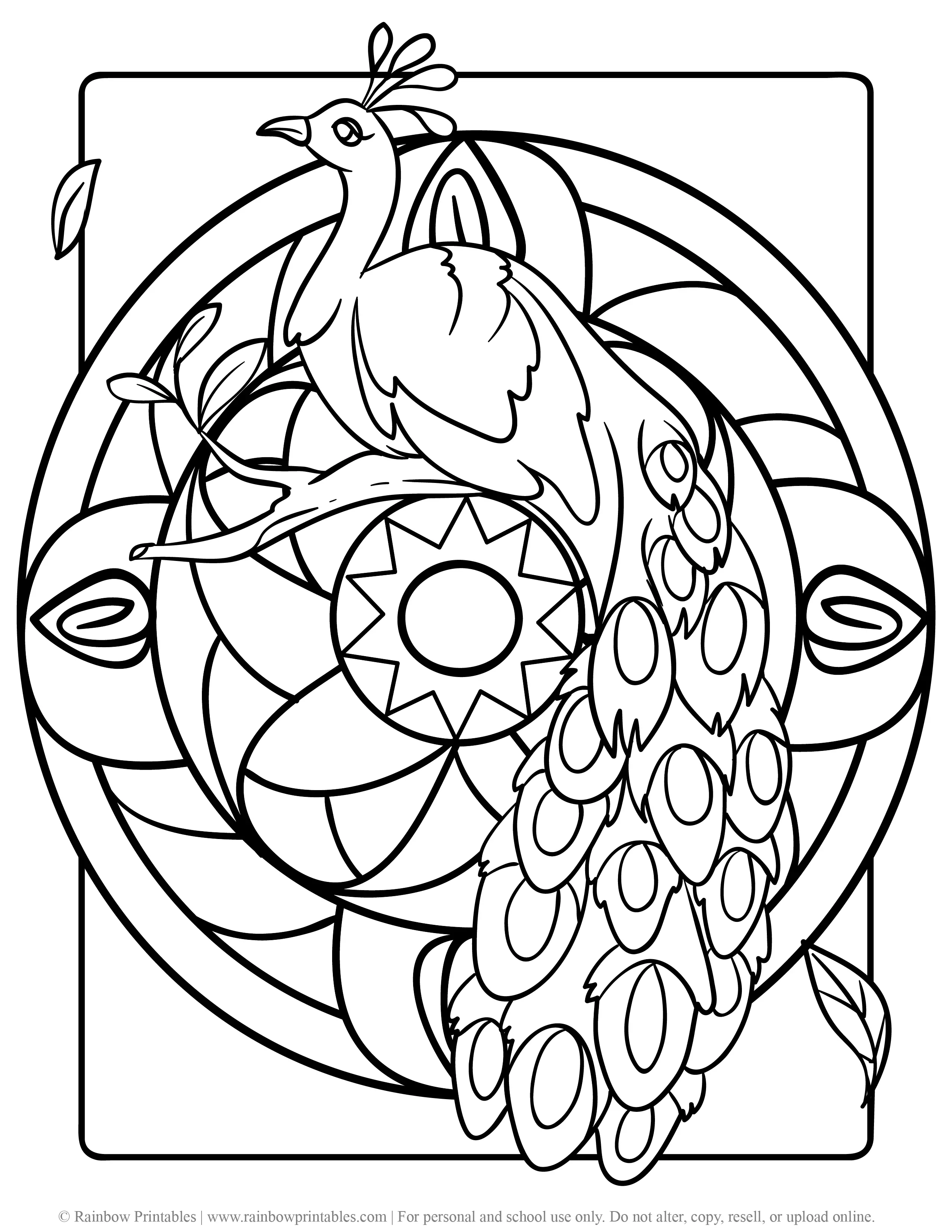 Free Coloring Pages for Kids Drawing Activities Line Art Illustration Graceful Beautiful Peacock Mandala