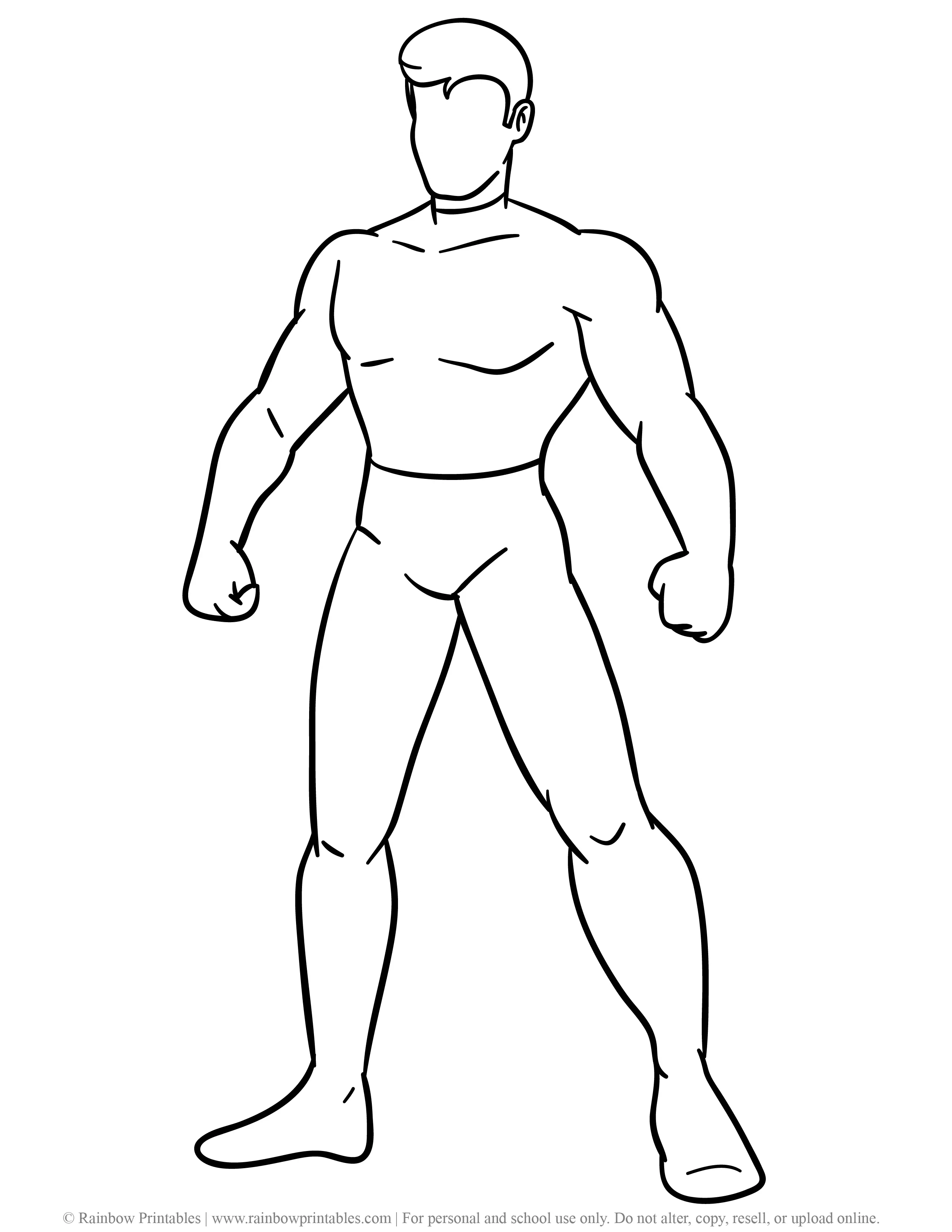 Free Coloring Pages for Kids Drawing Activities Line Art Illustration MALE SUPERHERO OUTLINE TEMPLATES